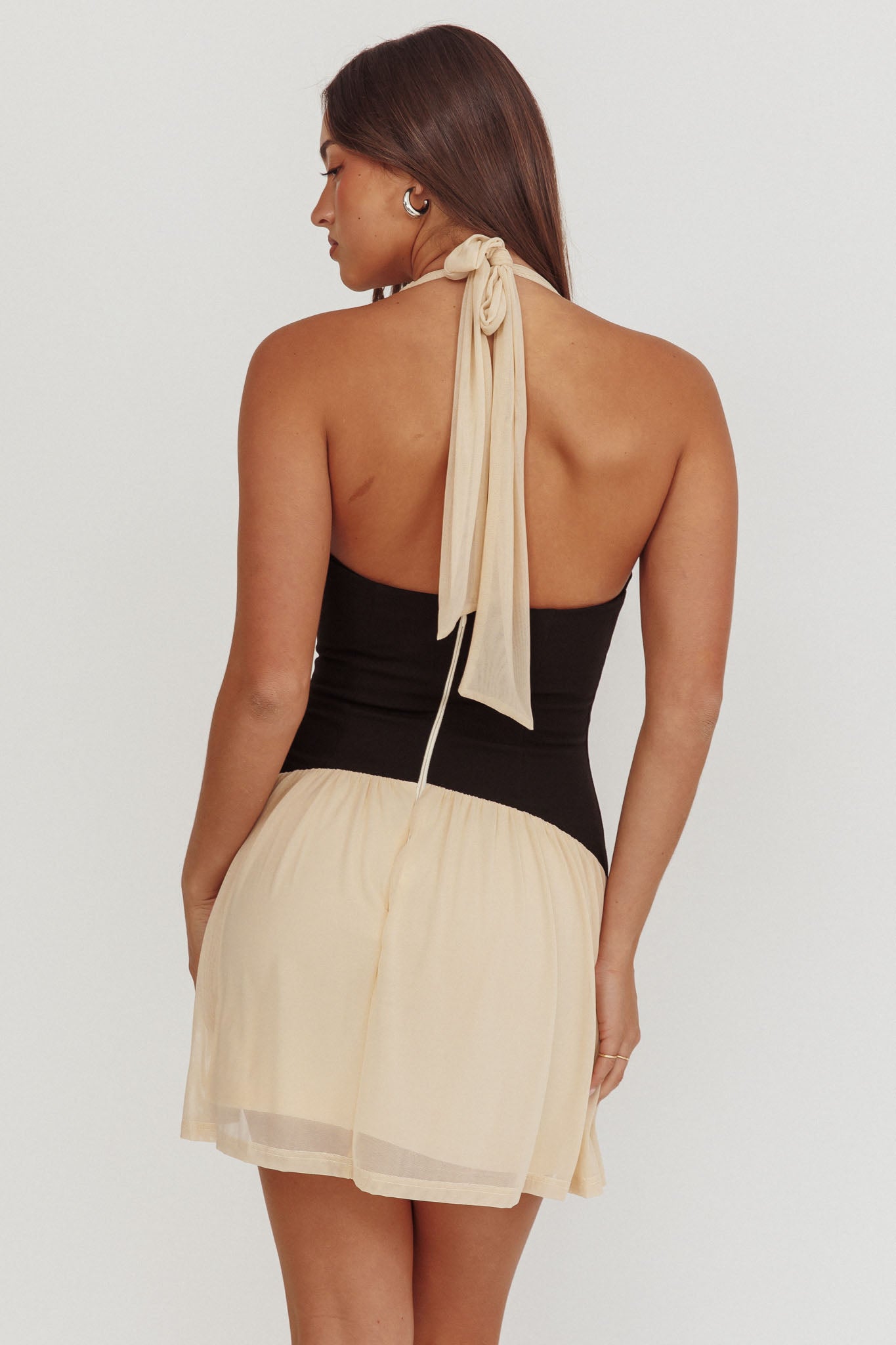 Milos Contrast Halter Mini Dress Crema