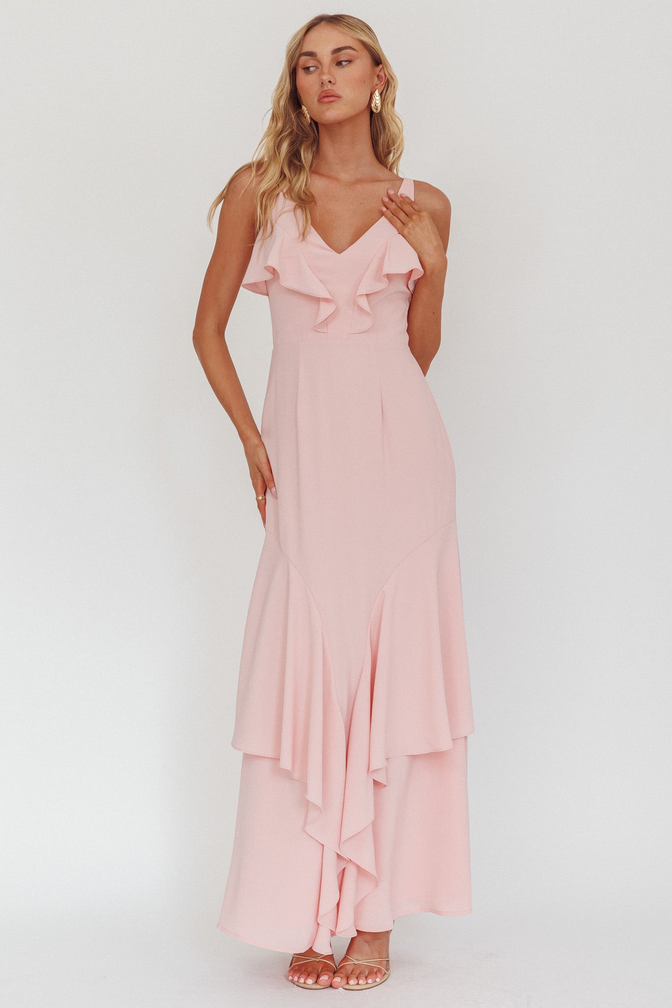Abito lungo con volant Firelights rosa