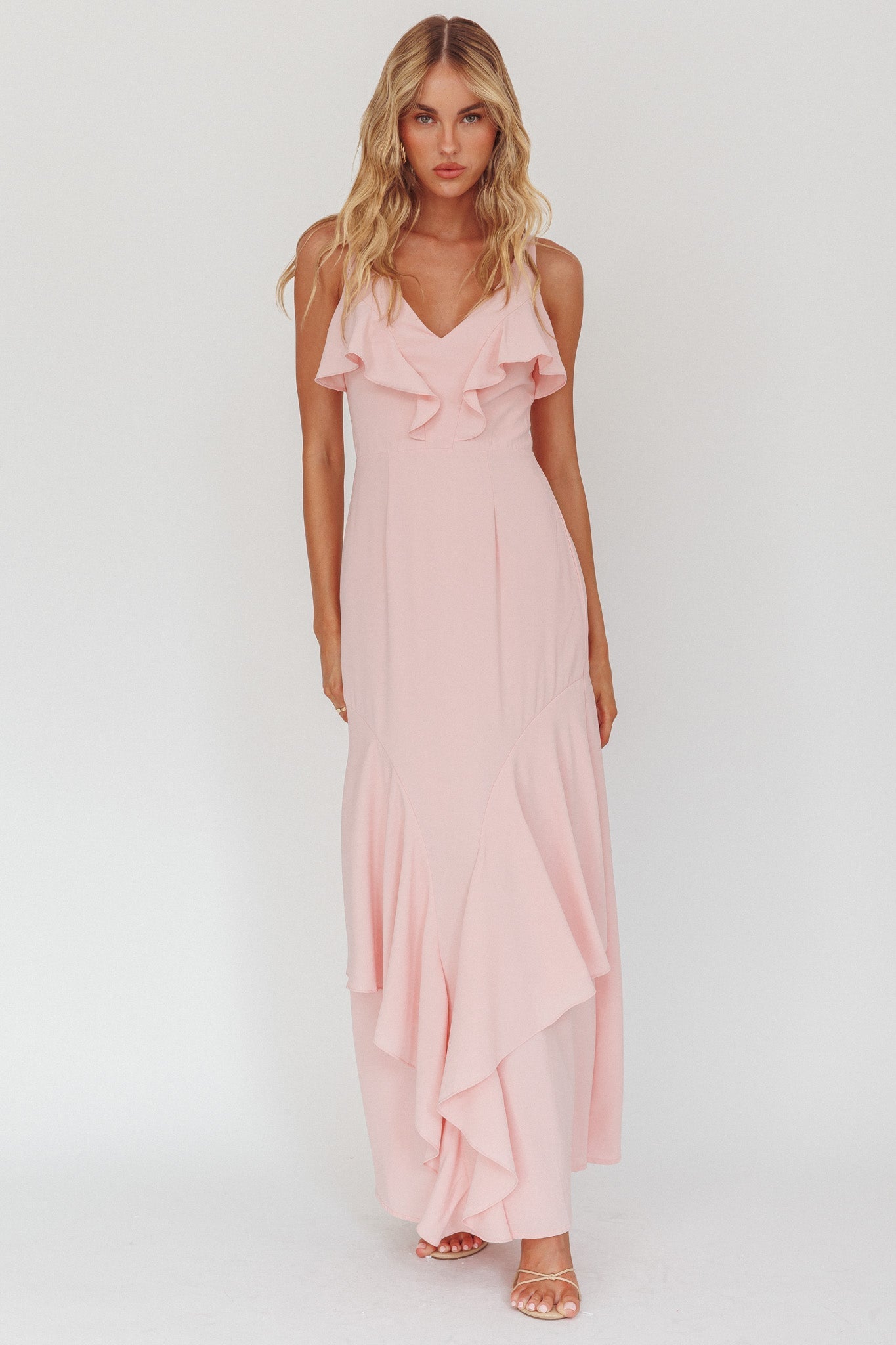 Abito lungo con volant Firelights rosa