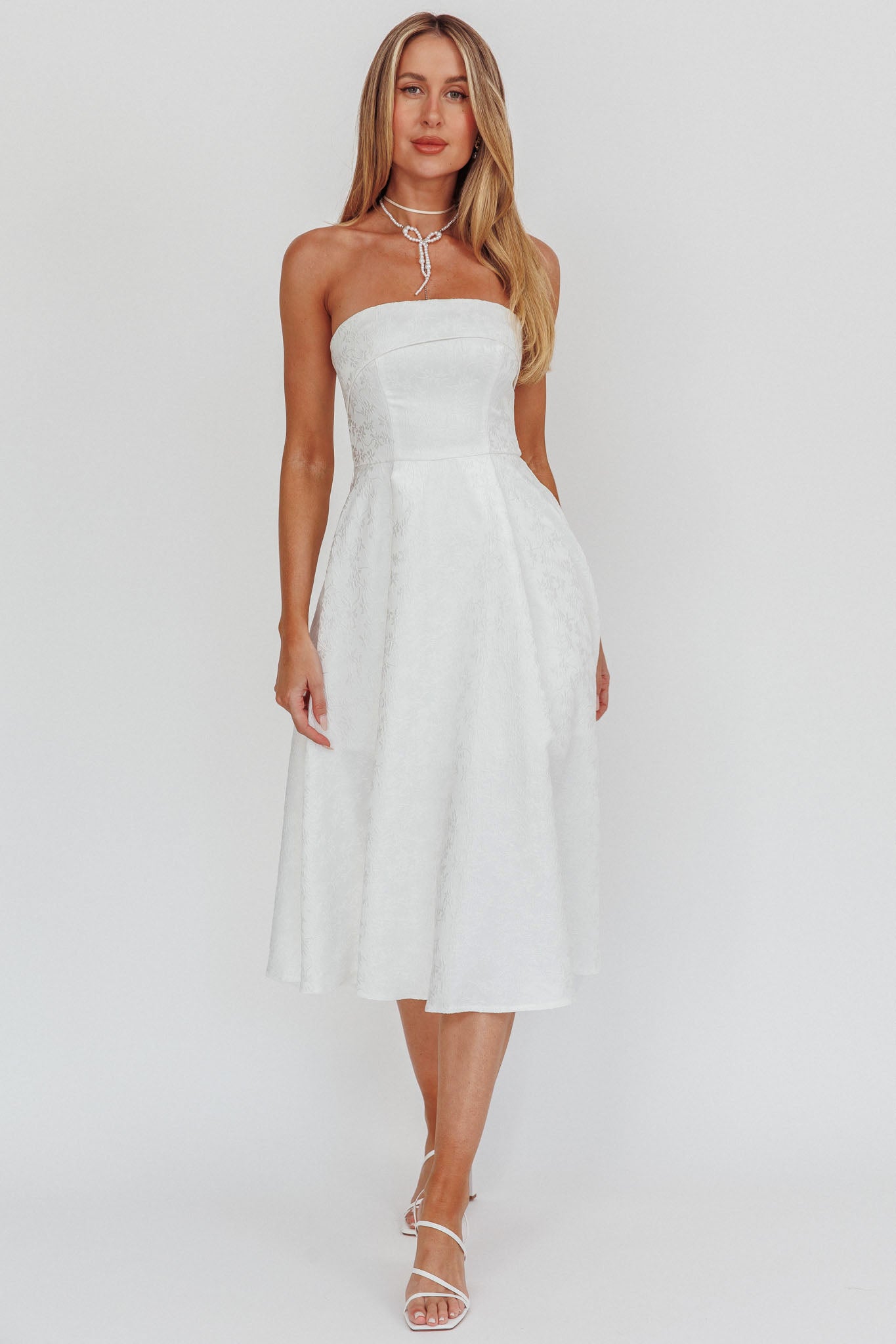 Abito midi a trapezio senza spalline Worship bianco