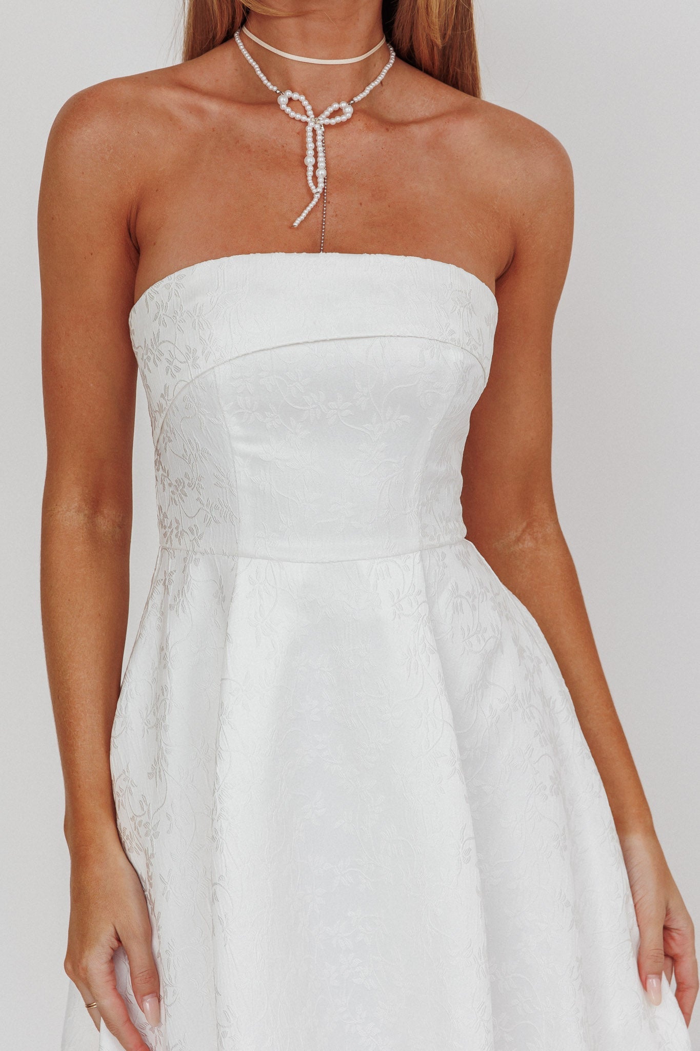 Abito midi a trapezio senza spalline Worship bianco