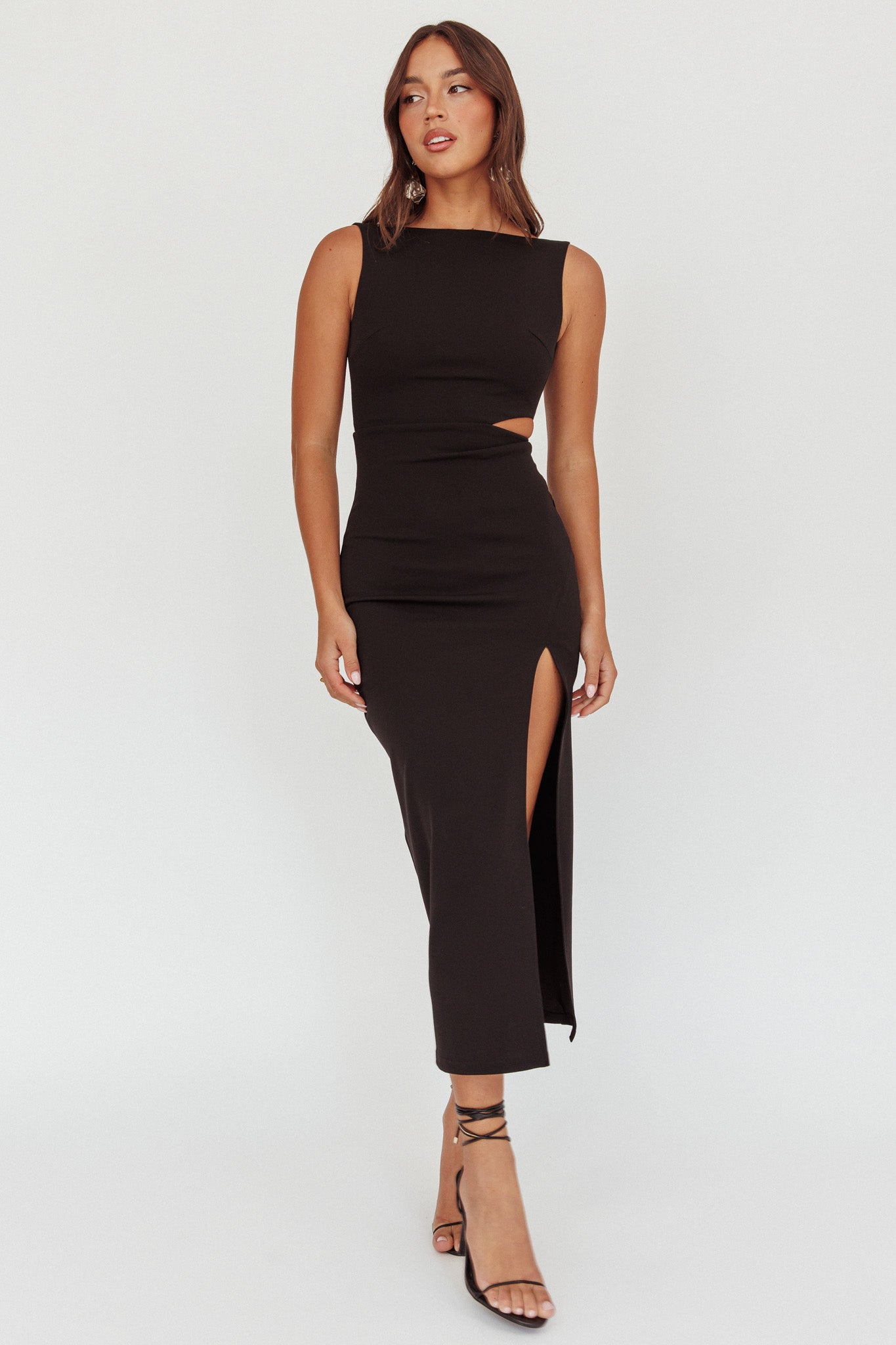 Abito midi con spacchi e cut-out Emille nero