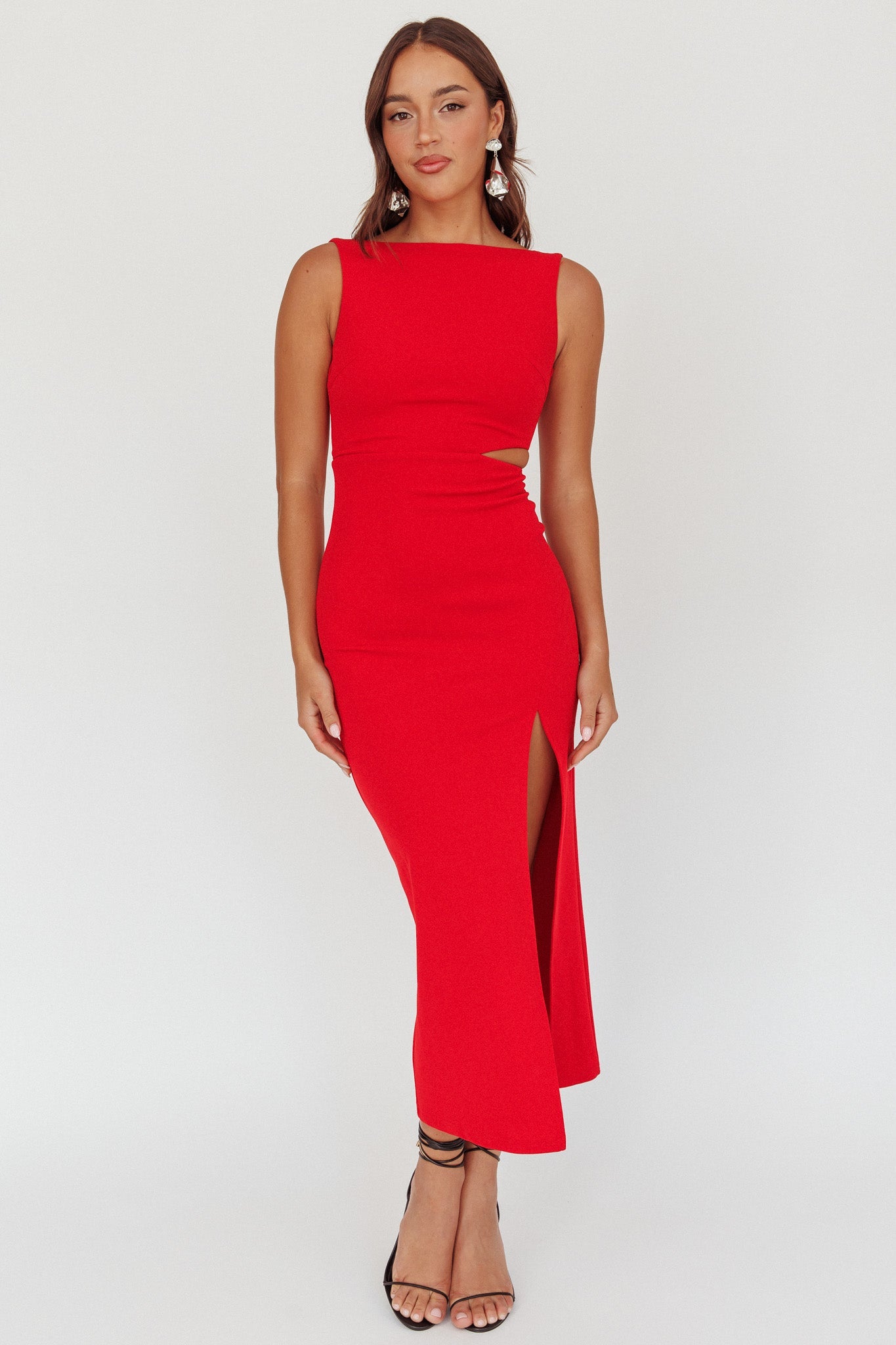 Abito midi Emille con spacchi e cut-out rosso