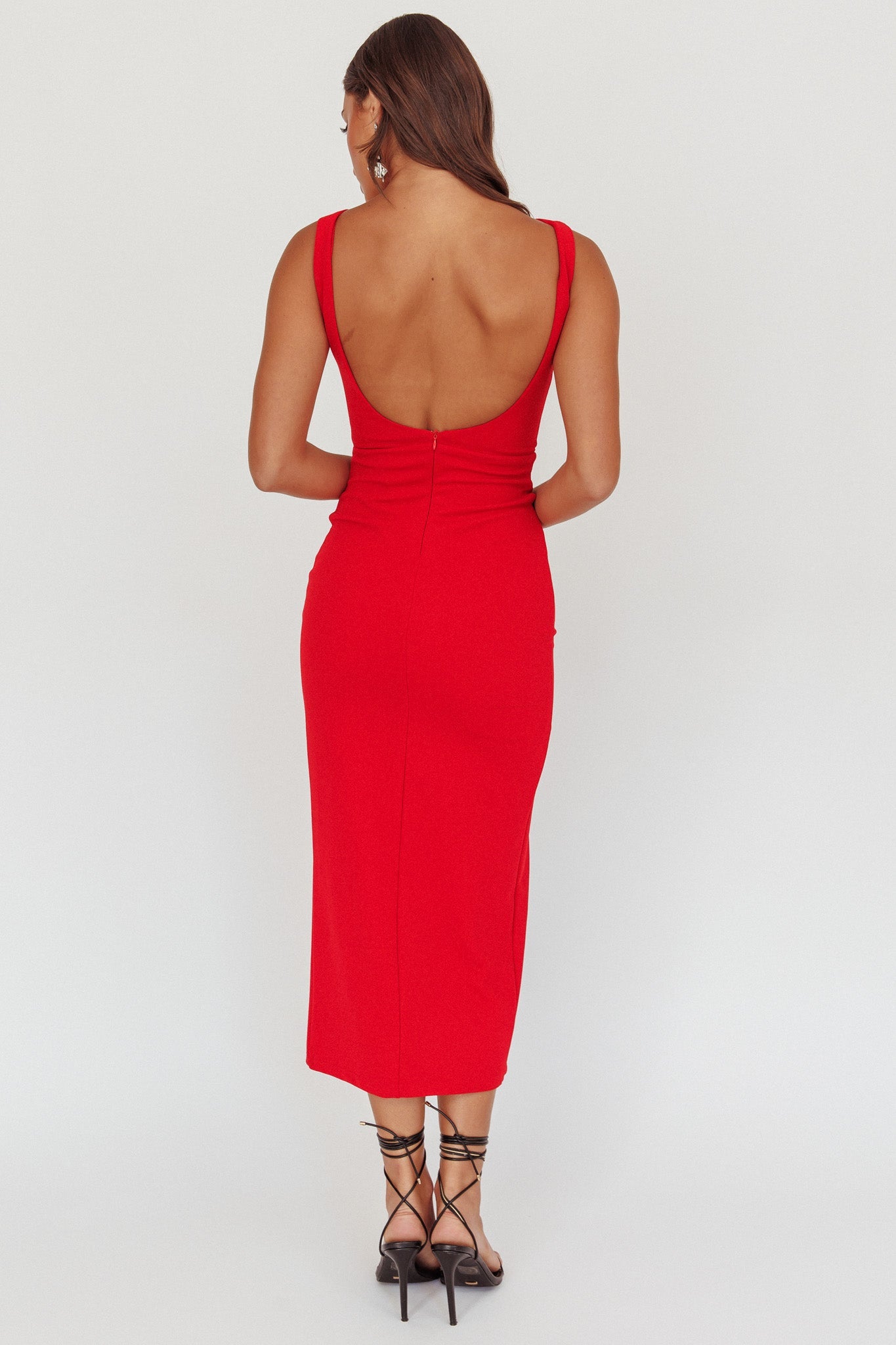 Abito midi Emille con spacchi e cut-out rosso