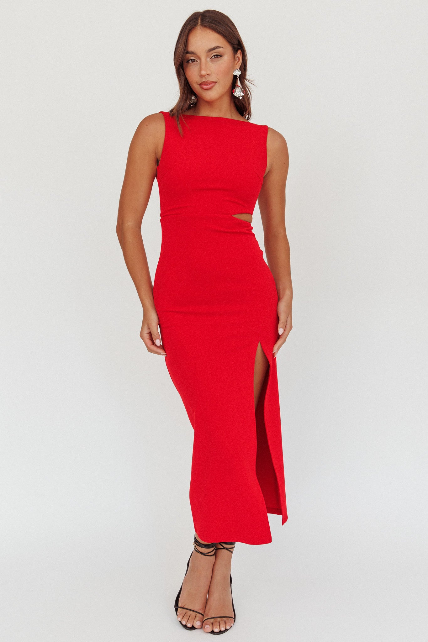 Abito midi Emille con spacchi e cut-out rosso