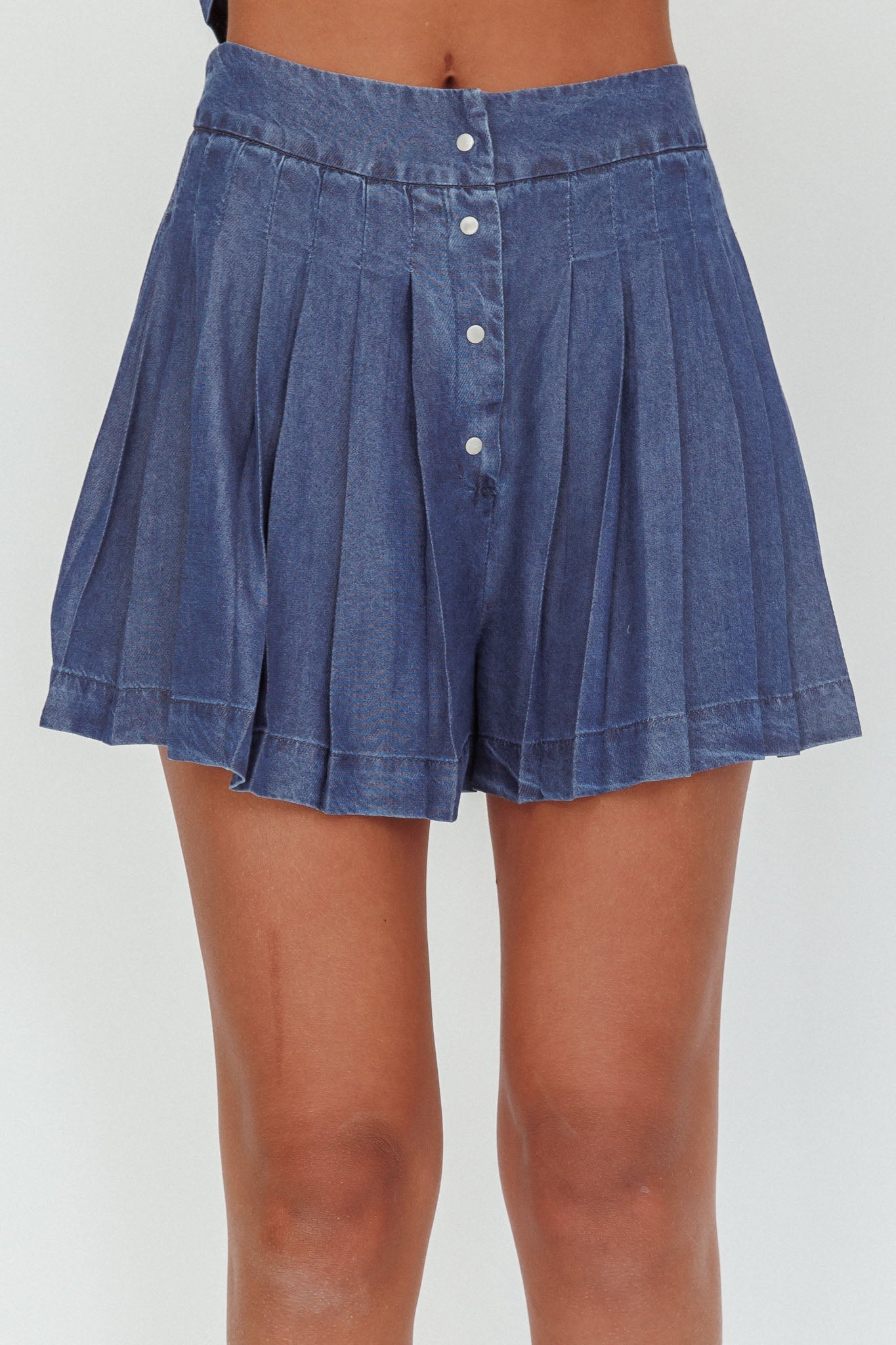 Pantaloncini a vita alta plissettati Country Girl in denim scuro