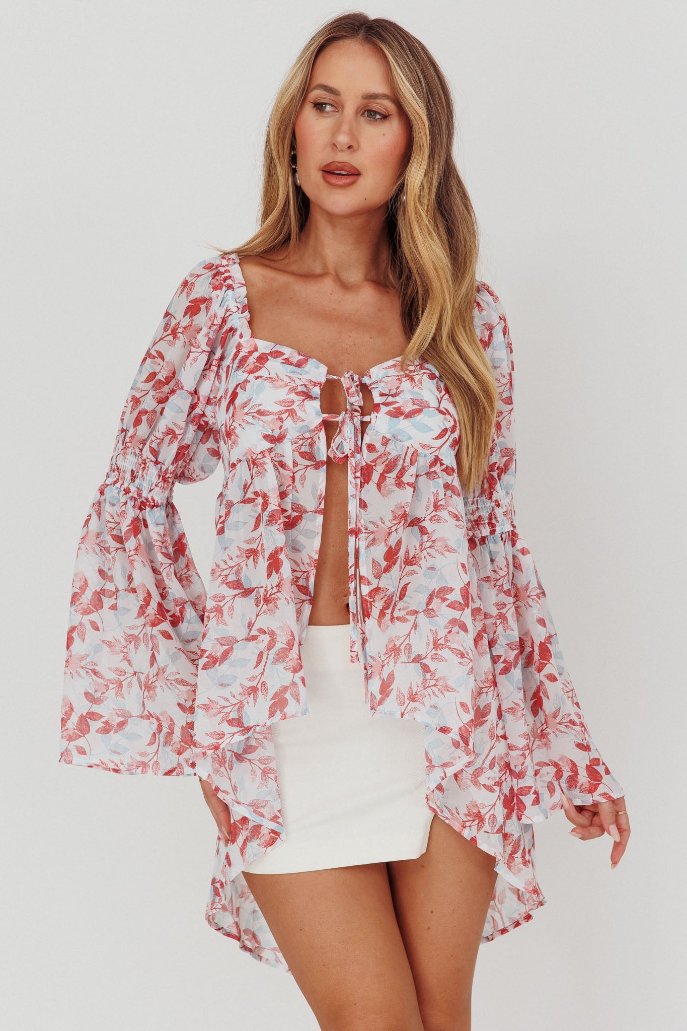 Blusa Ganyah con stampa mattone e nodo sul davanti