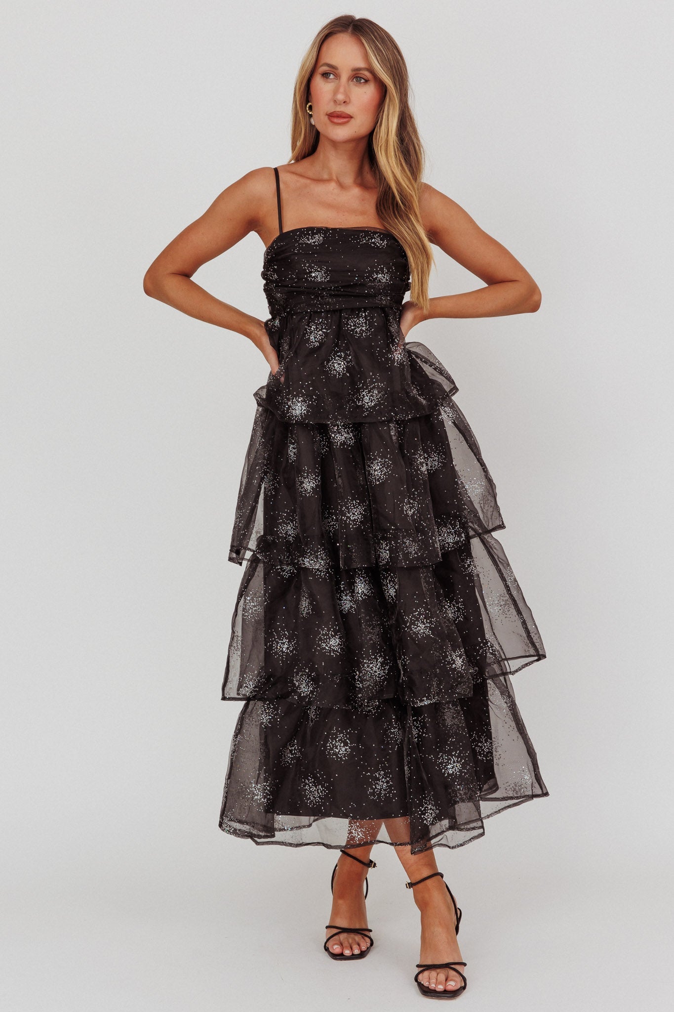 Abito lungo a strati Morina Glitter Nero