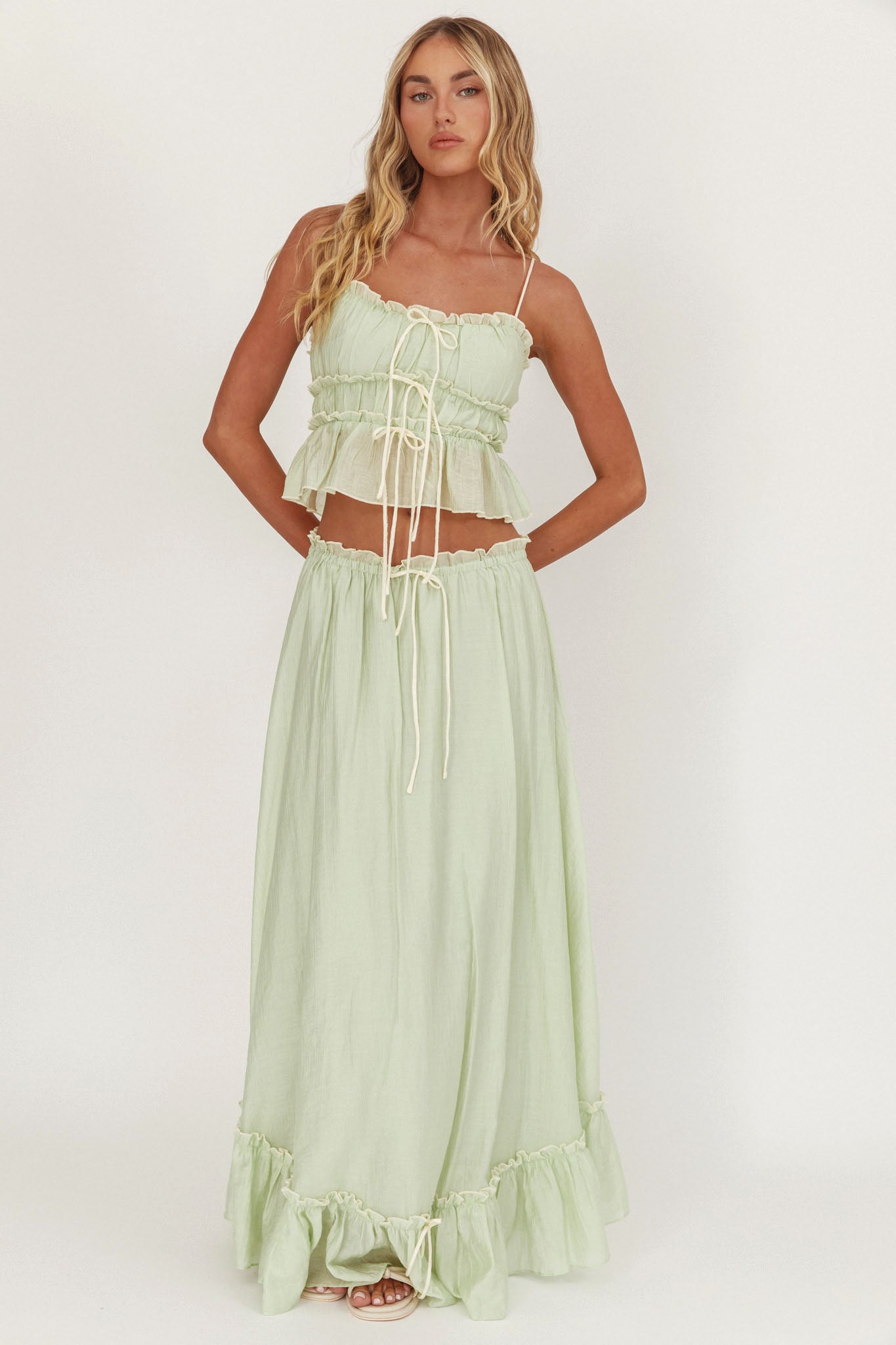 Gonna lunga overlock con dettaglio annodato Maidens Sage