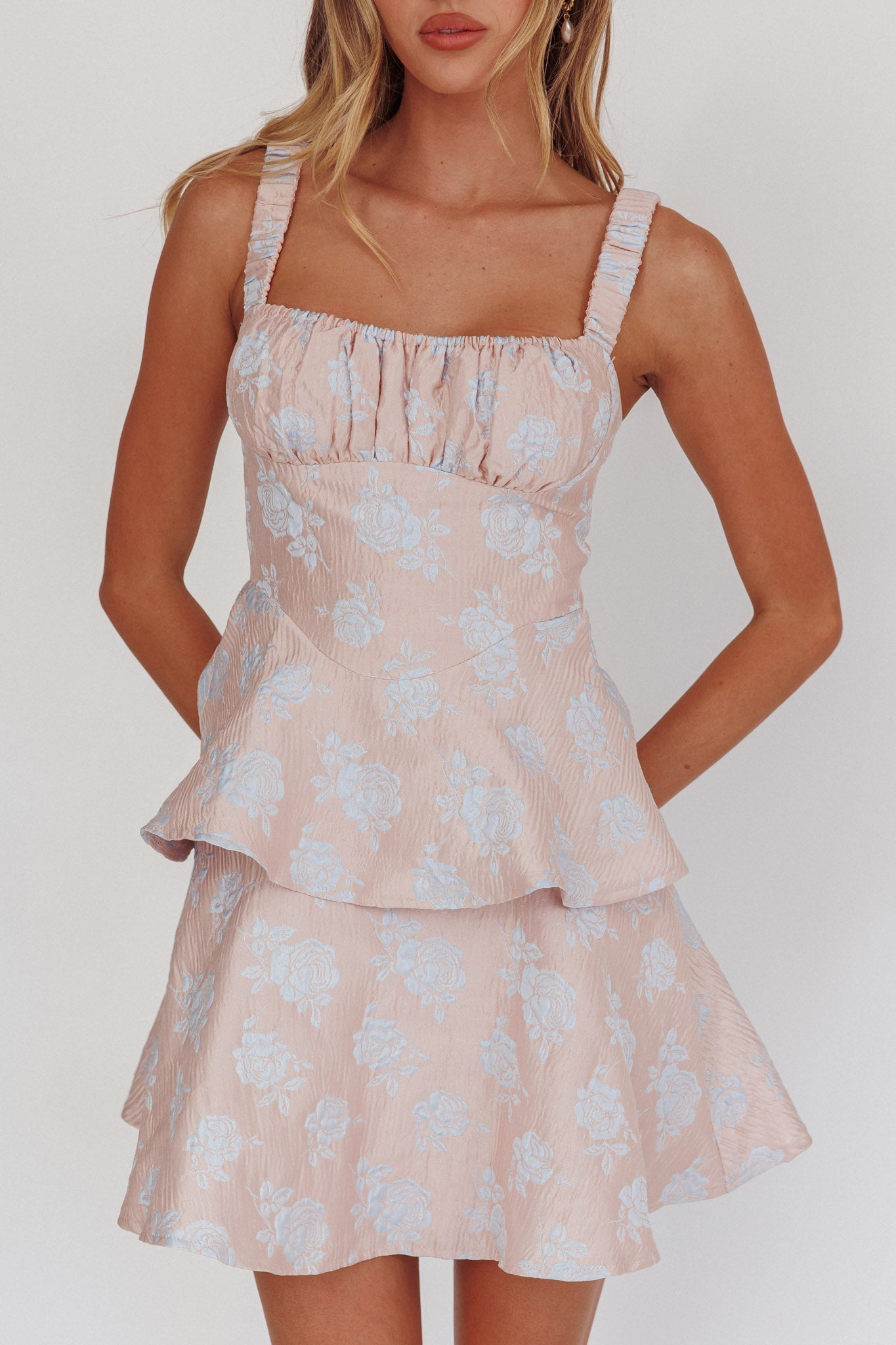 Provence Bloom Peplum Mini Dress Rosa