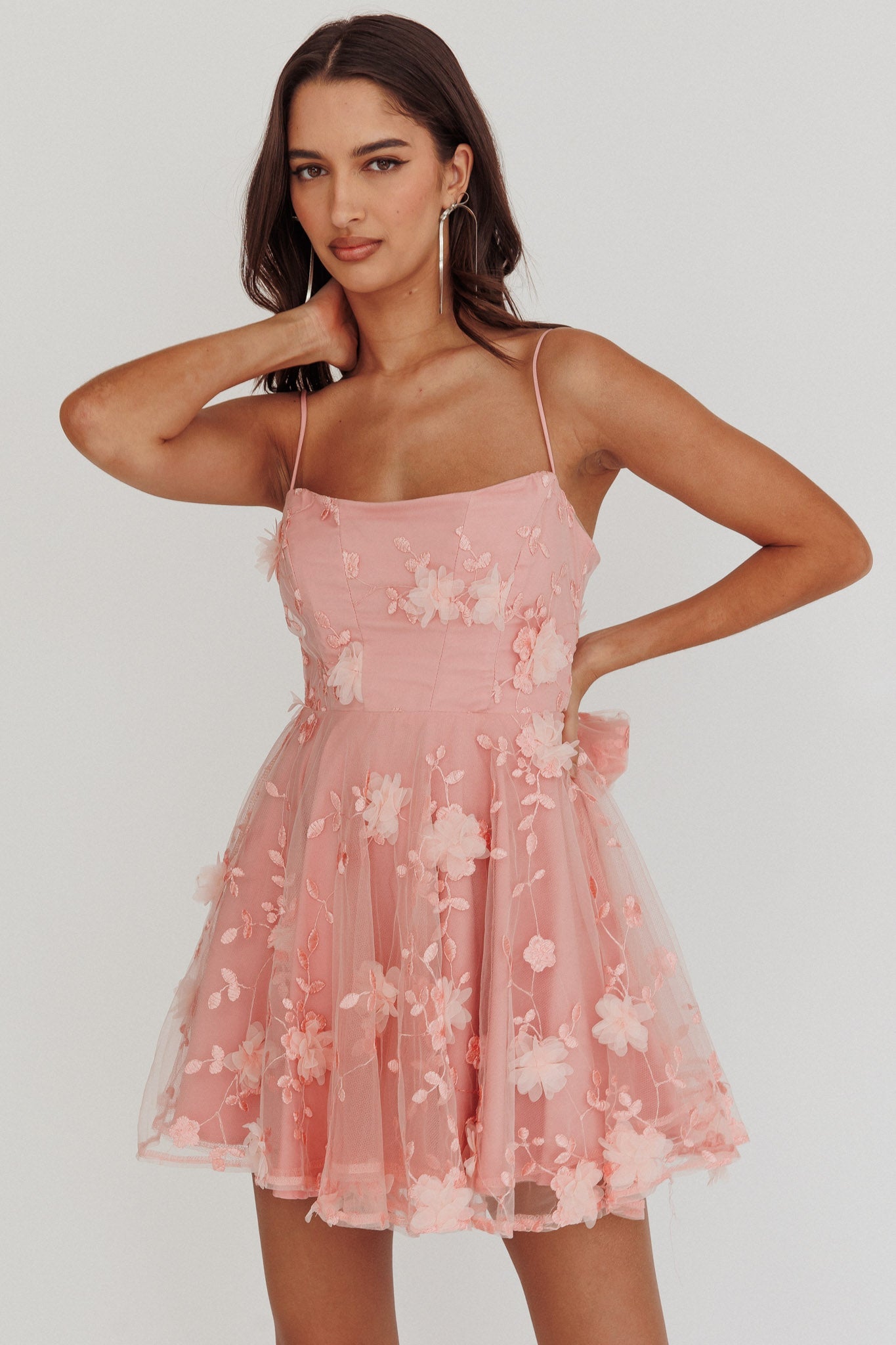 Mini abito rosa con fiocco floreale Athens