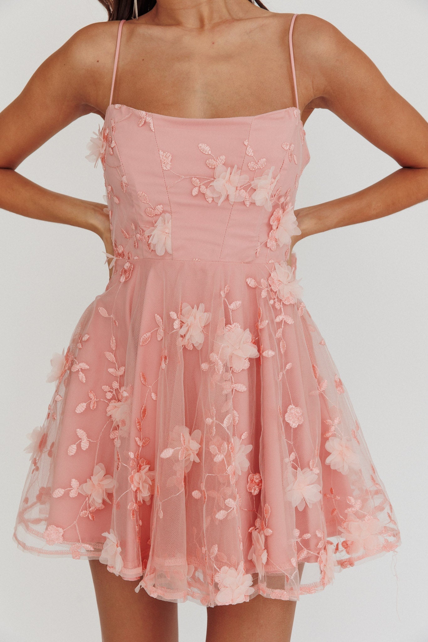 Mini abito rosa con fiocco floreale Athens