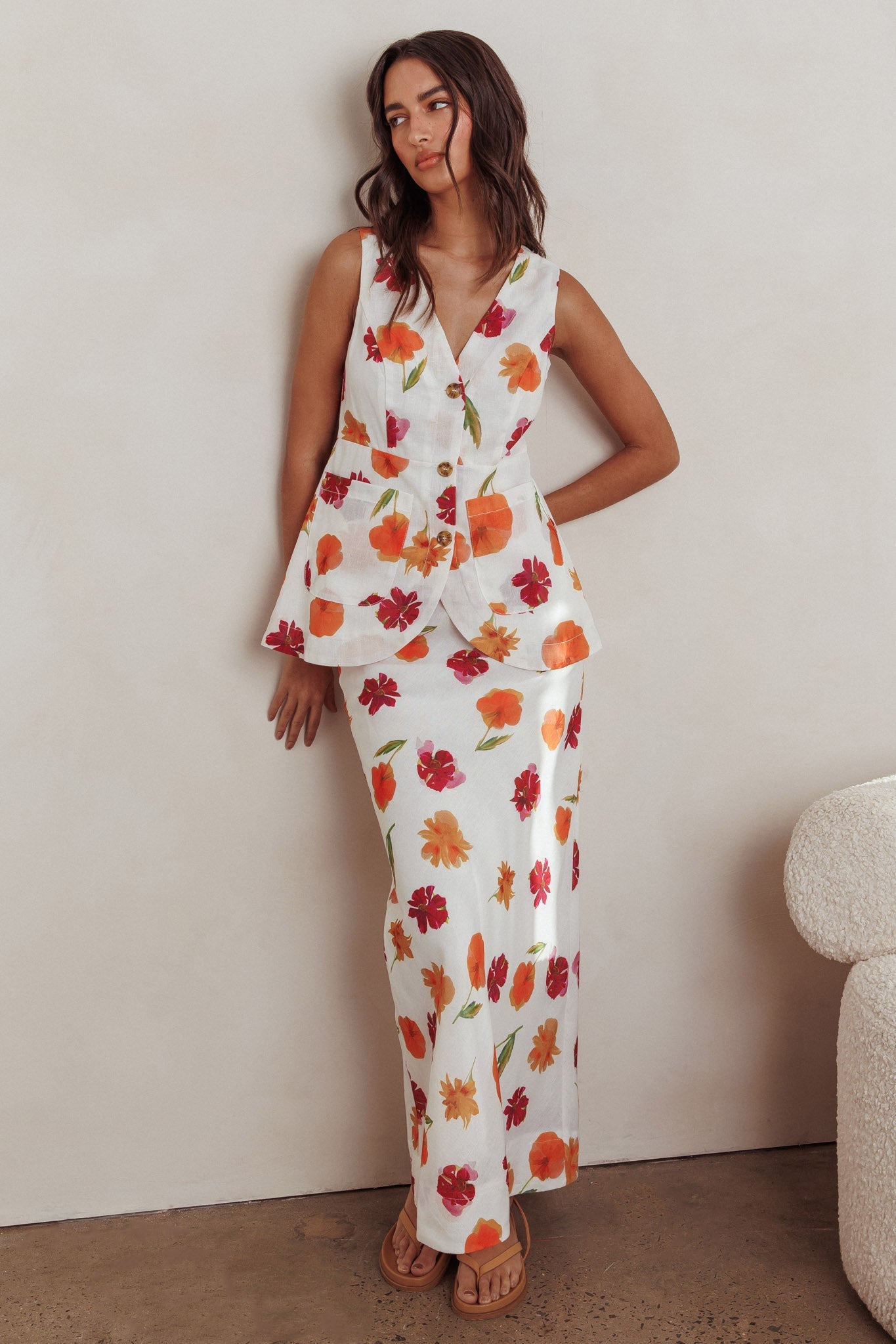 Gonna lunga Philomena floreale arancione multi