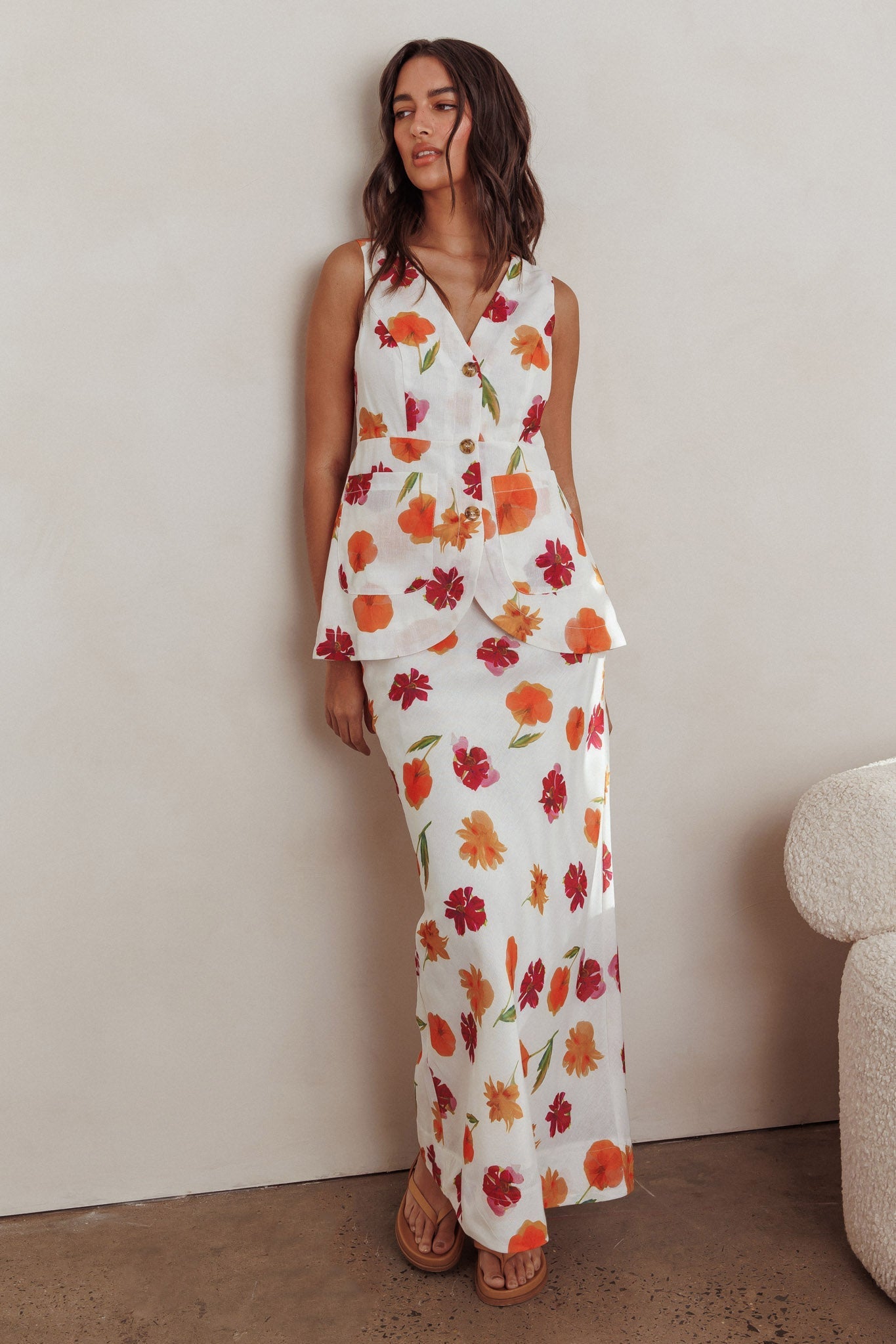 Gonna lunga Philomena floreale arancione multi