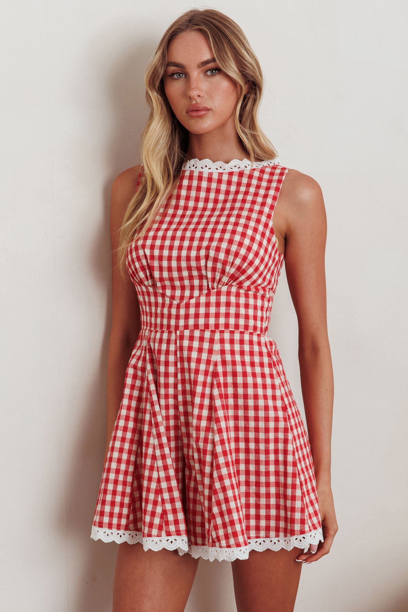 Tuta senza maniche Loving Me Gingham Red