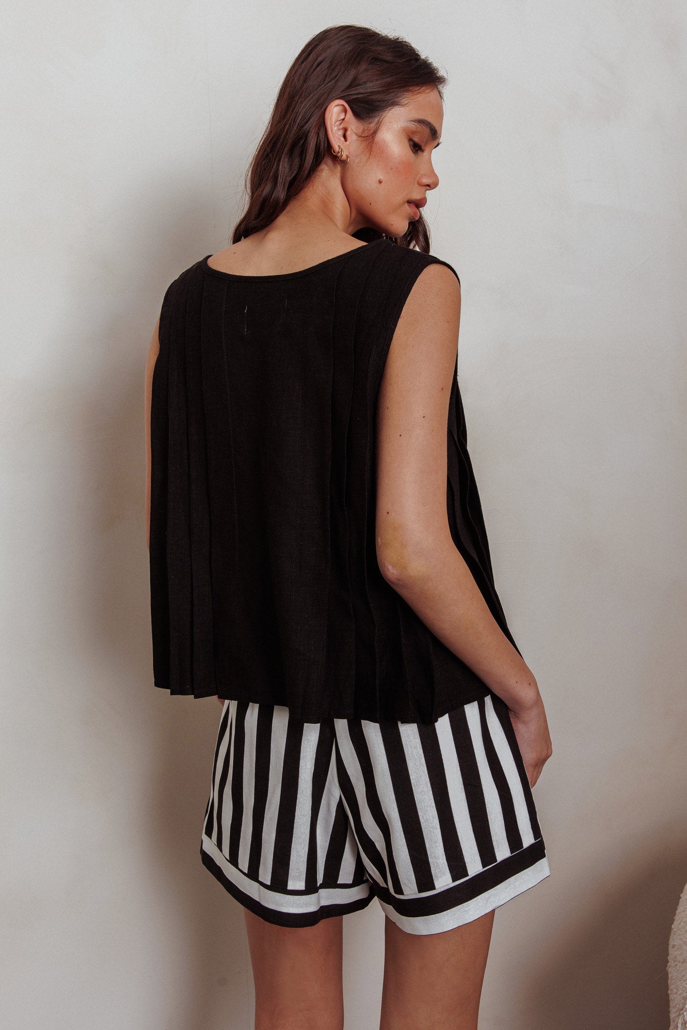 Bettino Shorts a vita alta a righe nero/bianco