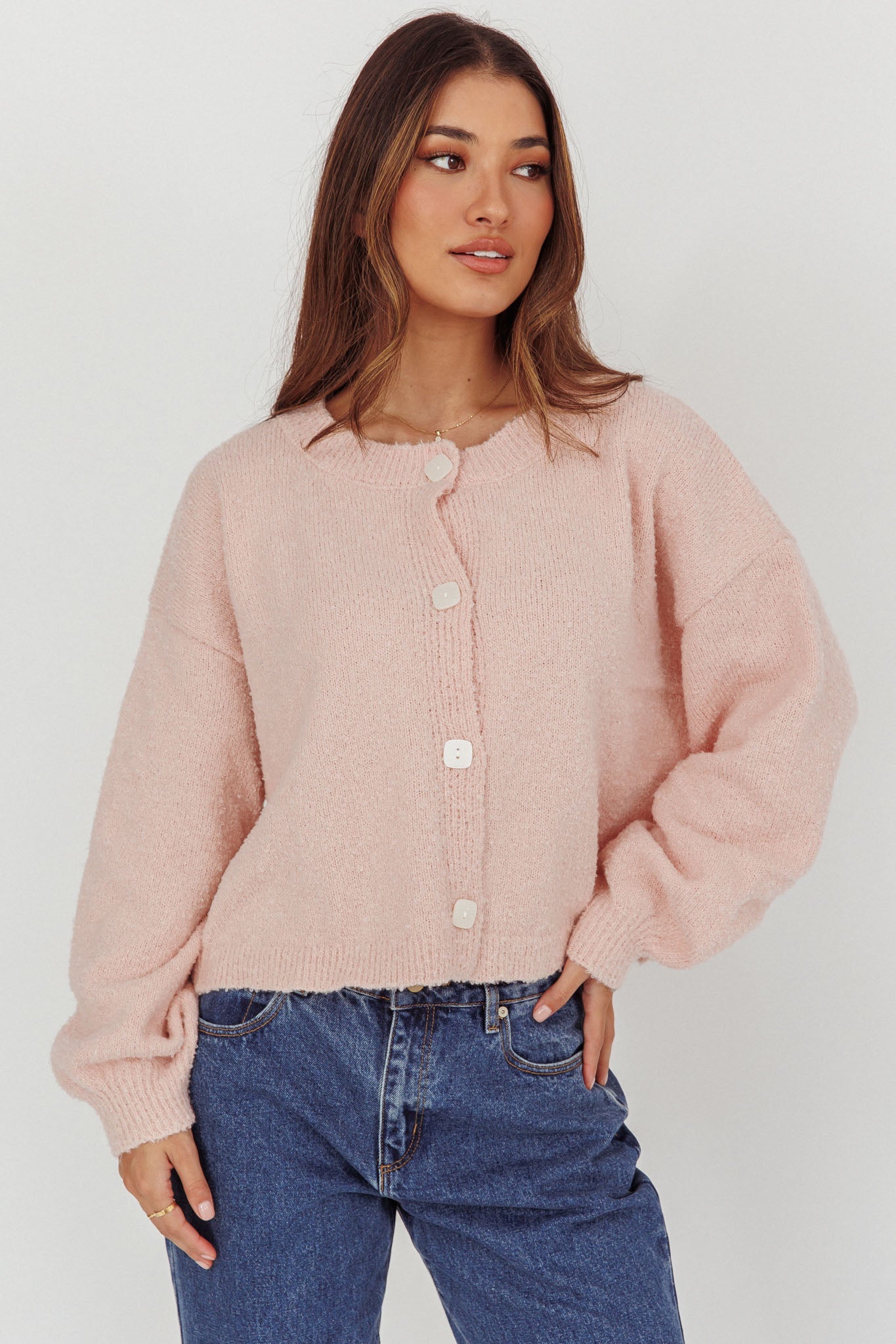 Cardigan con bottoni sul davanti e appunti Blush
