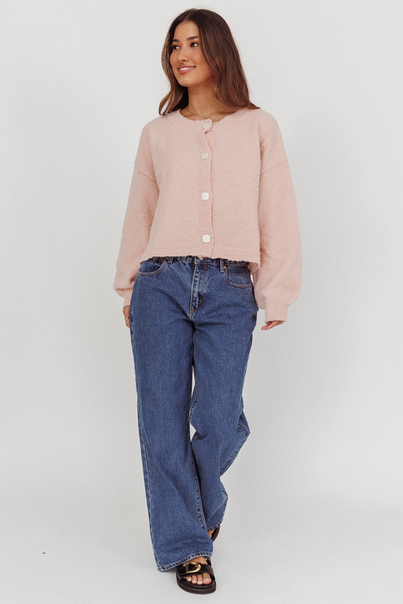 Cardigan con bottoni sul davanti e appunti Blush