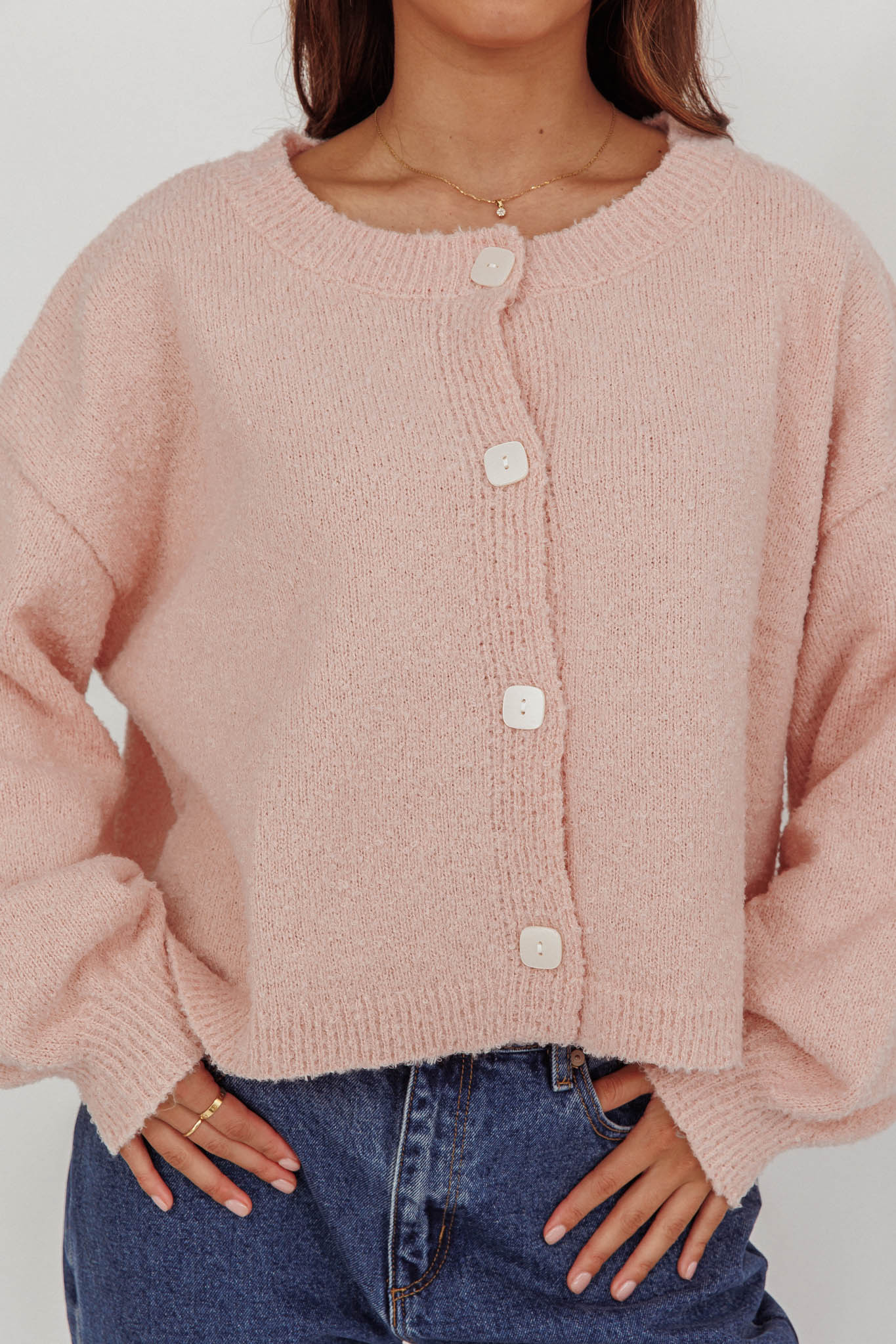 Cardigan con bottoni sul davanti e appunti Blush