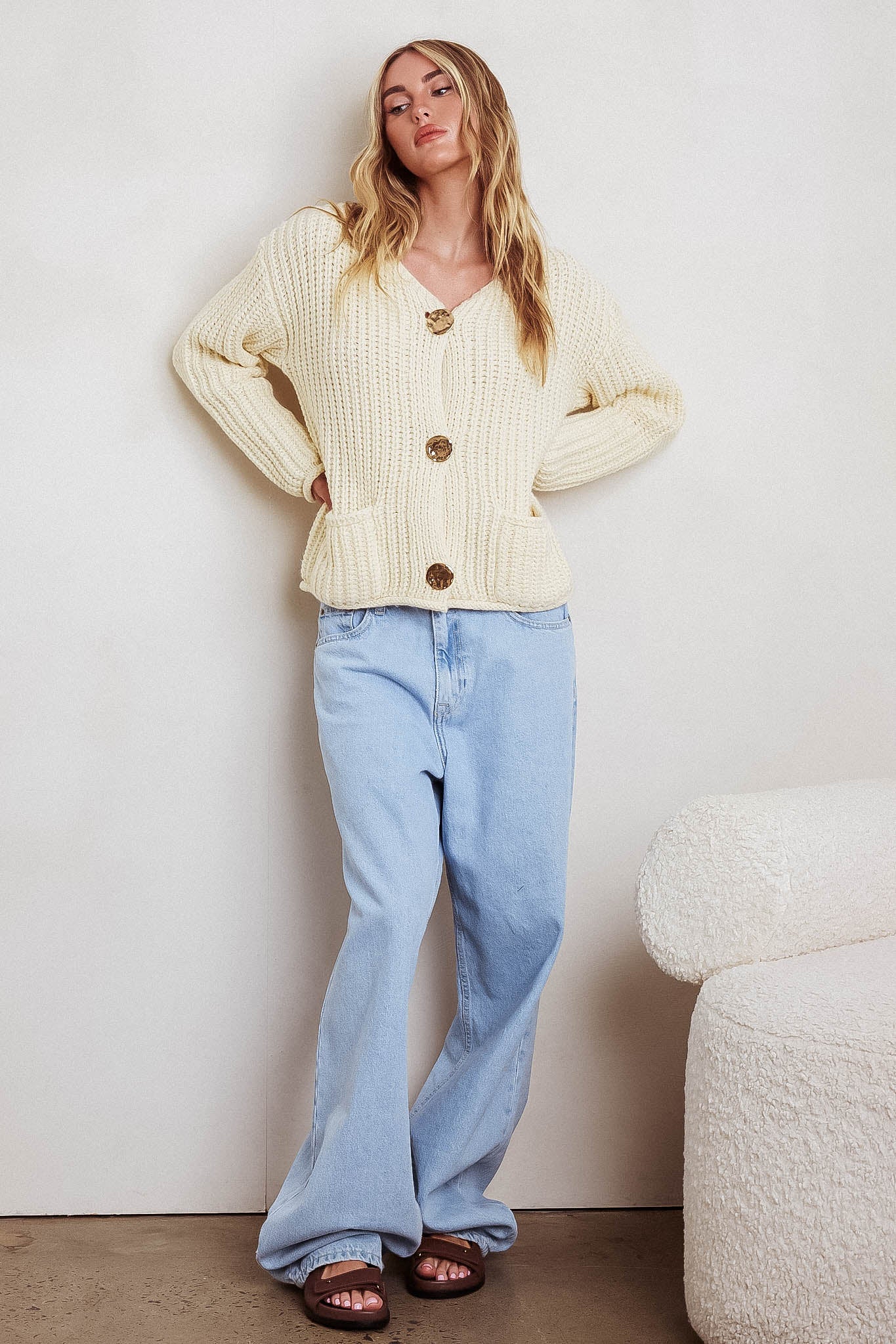 Cardigan in maglia grossa Cindie color burro