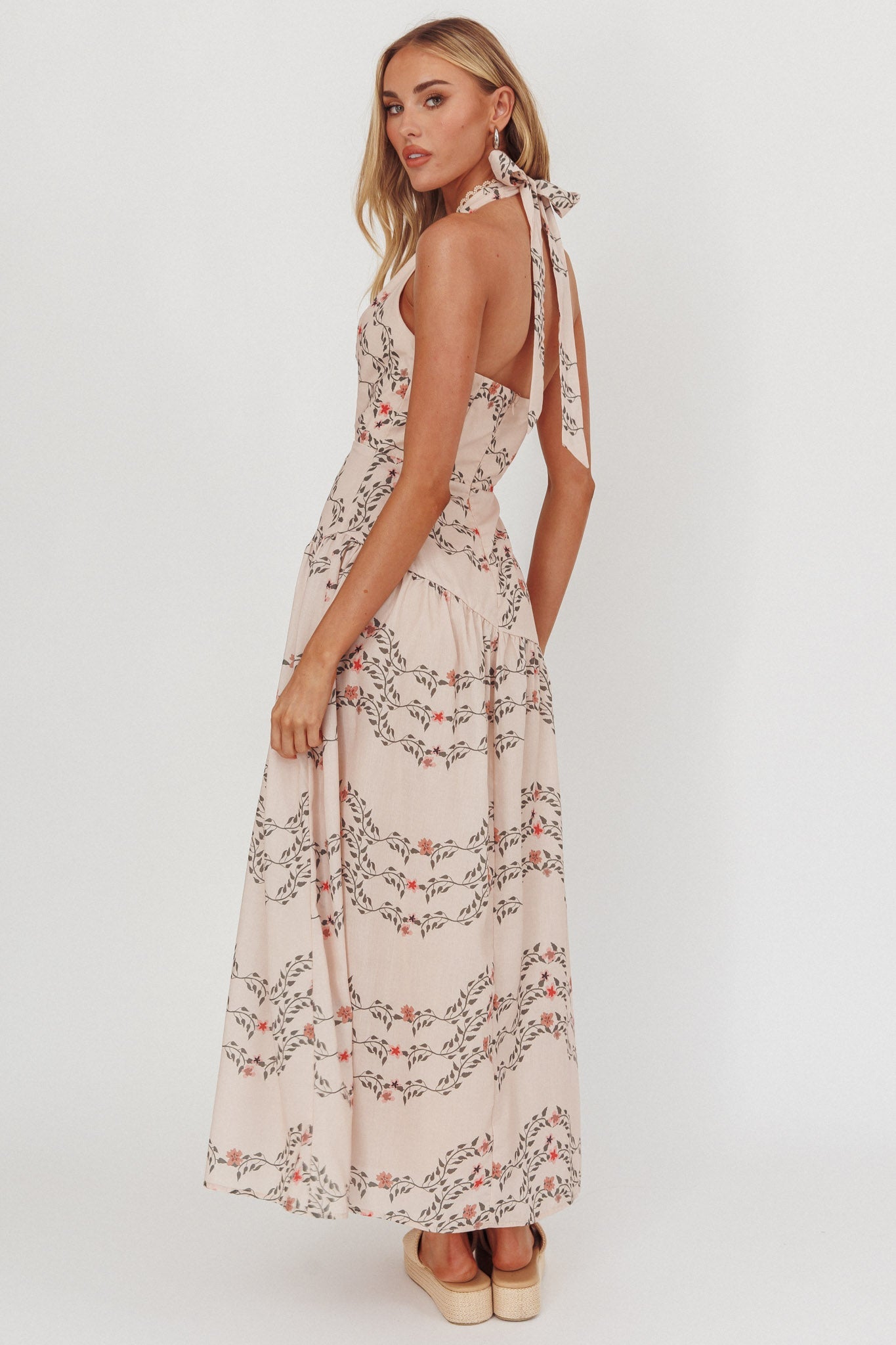Abito lungo con scollo all'americana Saint Malo beige floreale