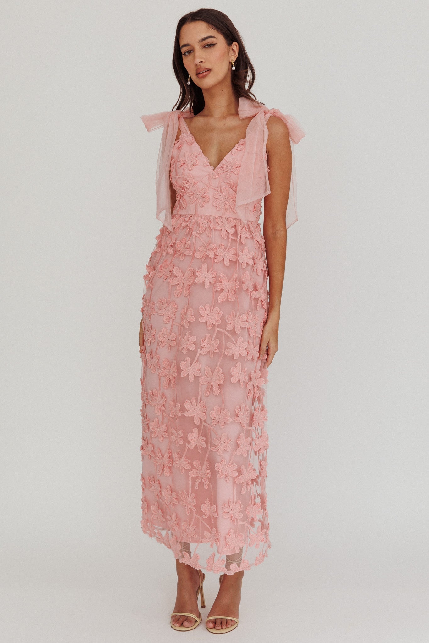Abito lungo con spalle annodate e motivo ad albero Mykonos Morning Blush