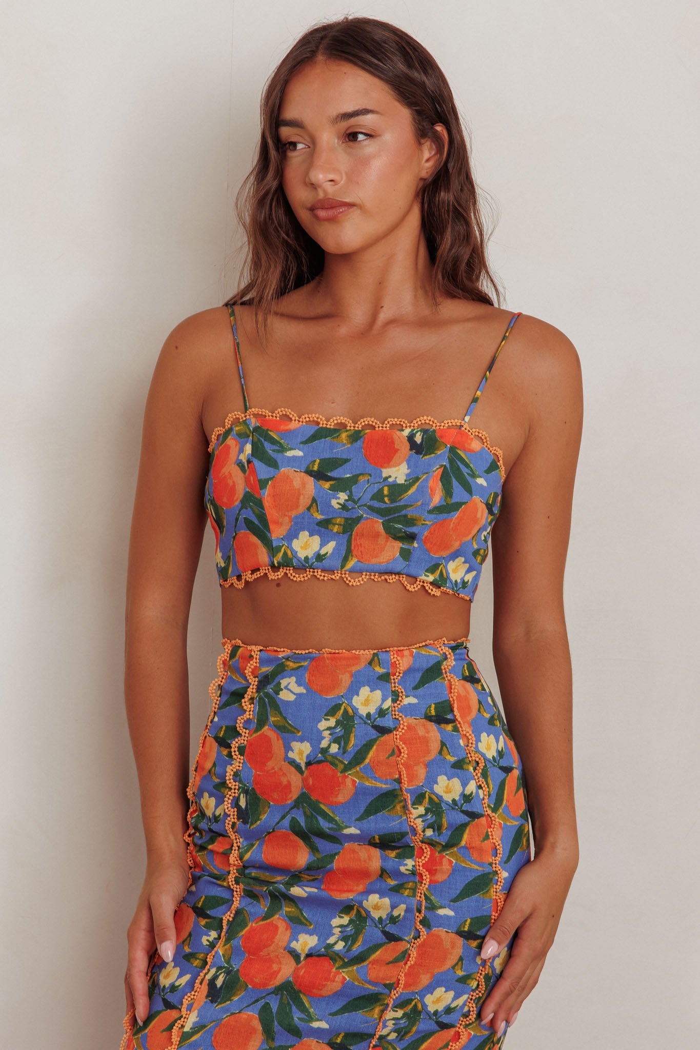 Chamberlain Scallop Trim Crop Top Citrus Orange