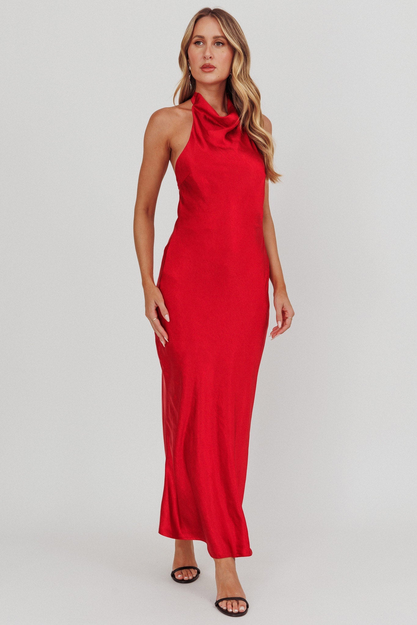 Sweetest Sundays Abito rosso con scollo all'americana e schiena scoperta