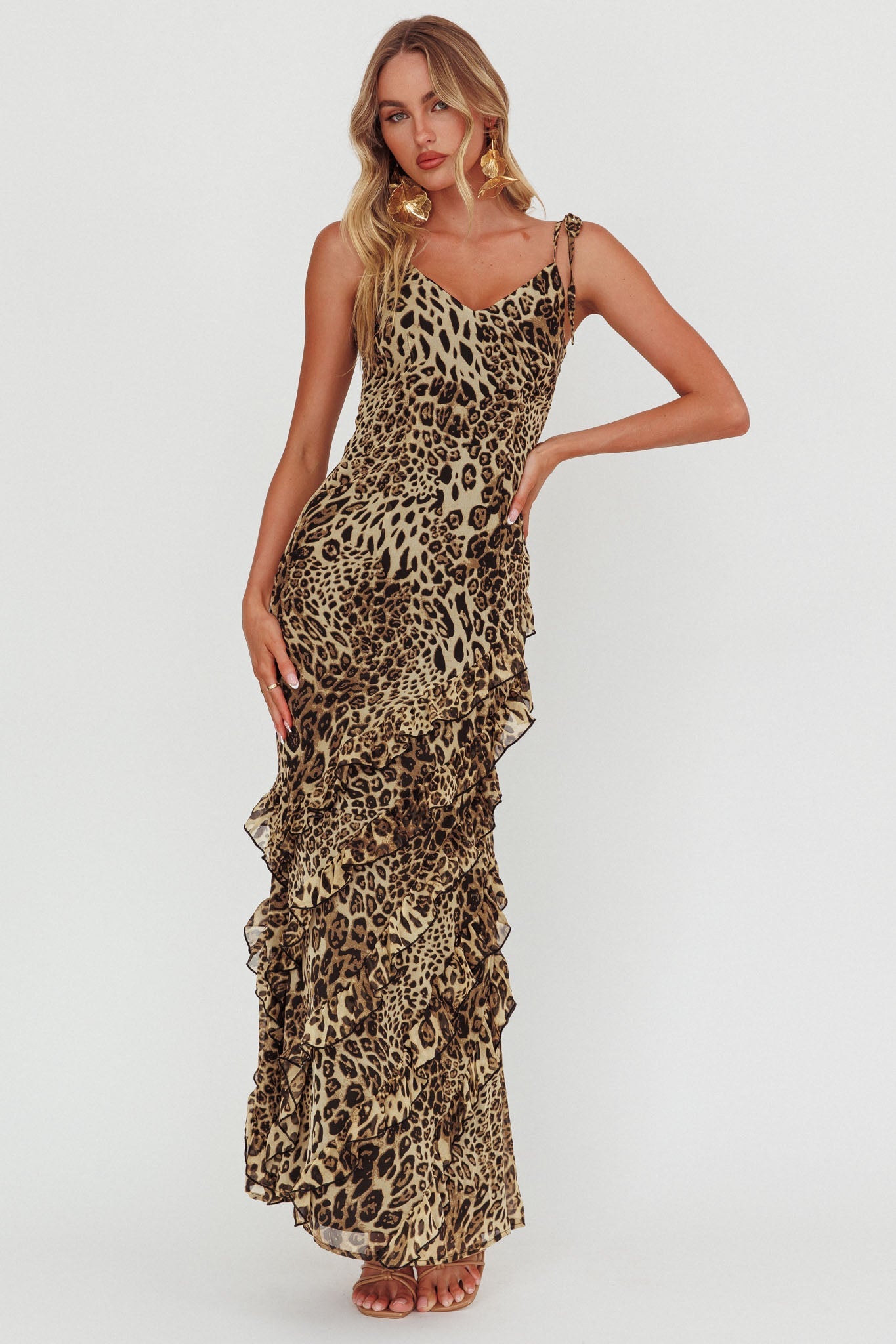 Abito lungo con volant e stampa leopardata Dreamy Day