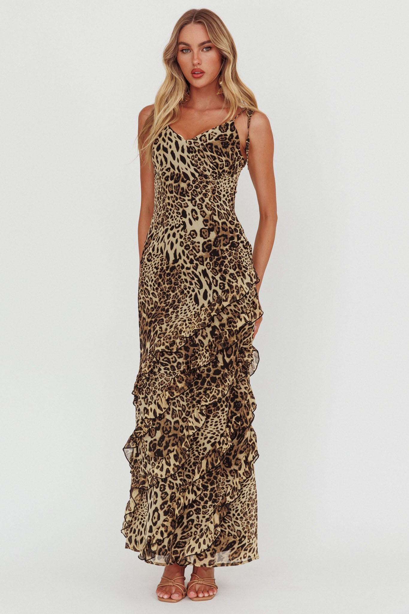 Abito lungo con volant e stampa leopardata Dreamy Day