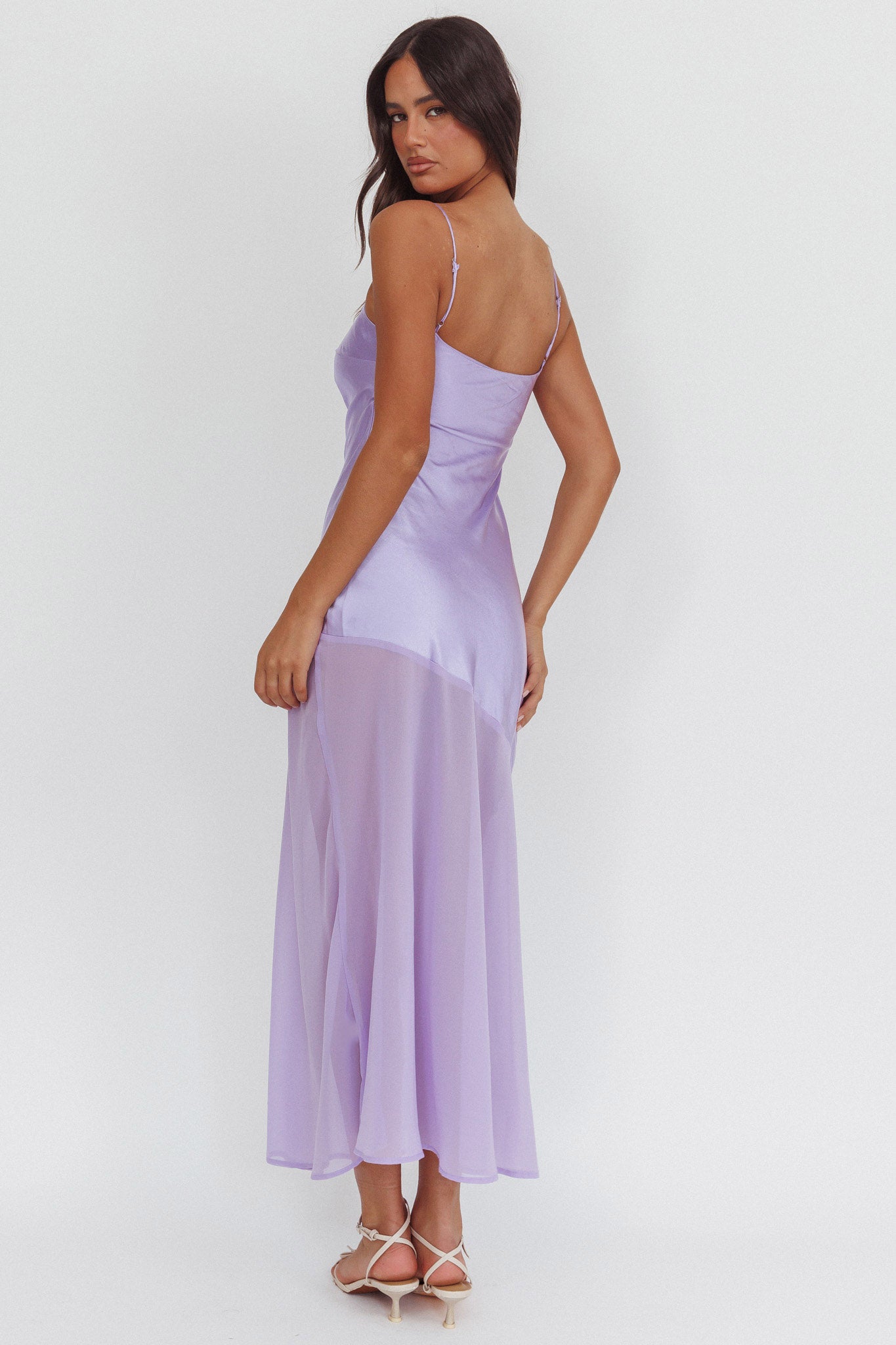 Abito lungo con orlo in chiffon Gilded Dream lilla