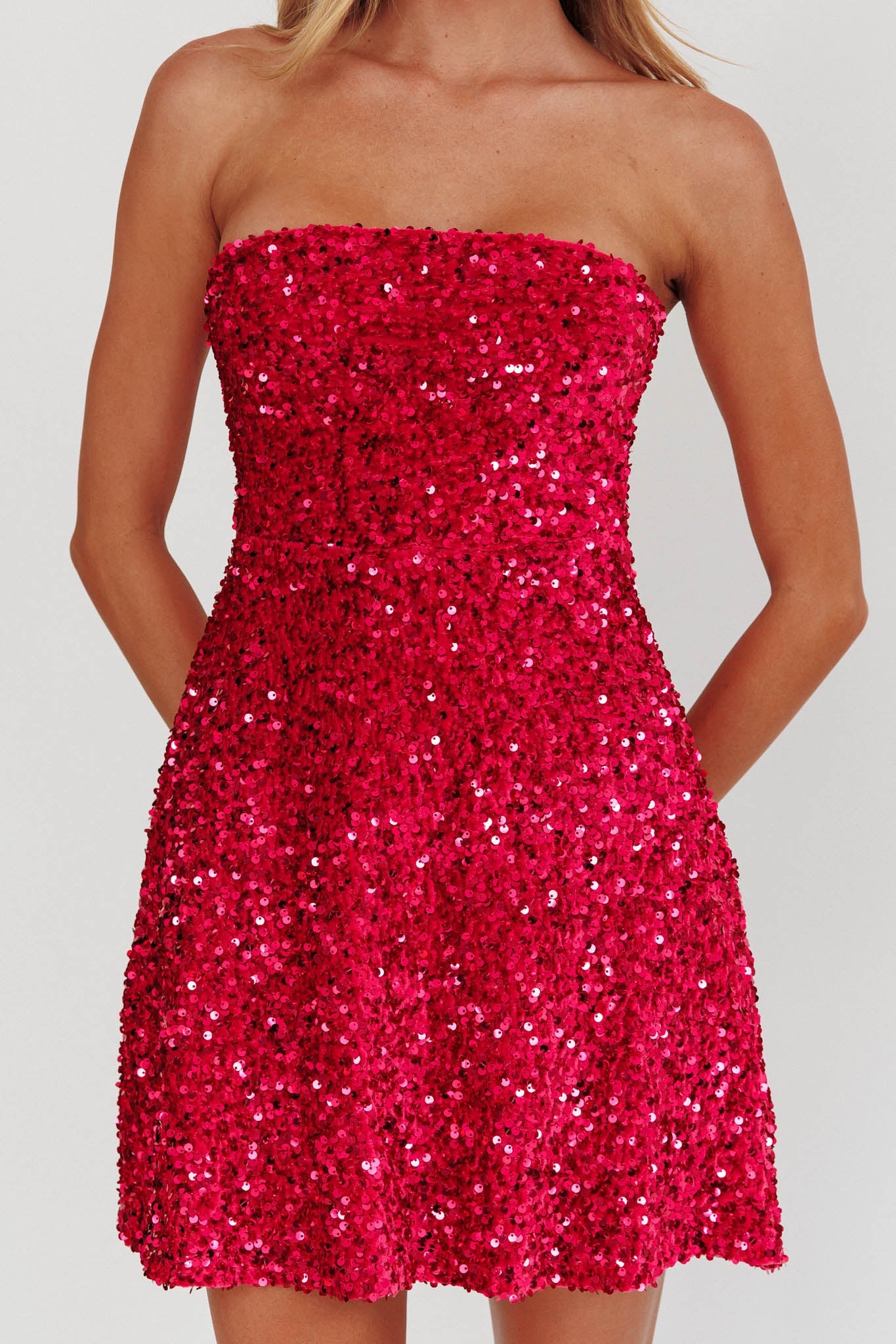 Mini abito rosa con paillettes senza spalline Heart To Heart
