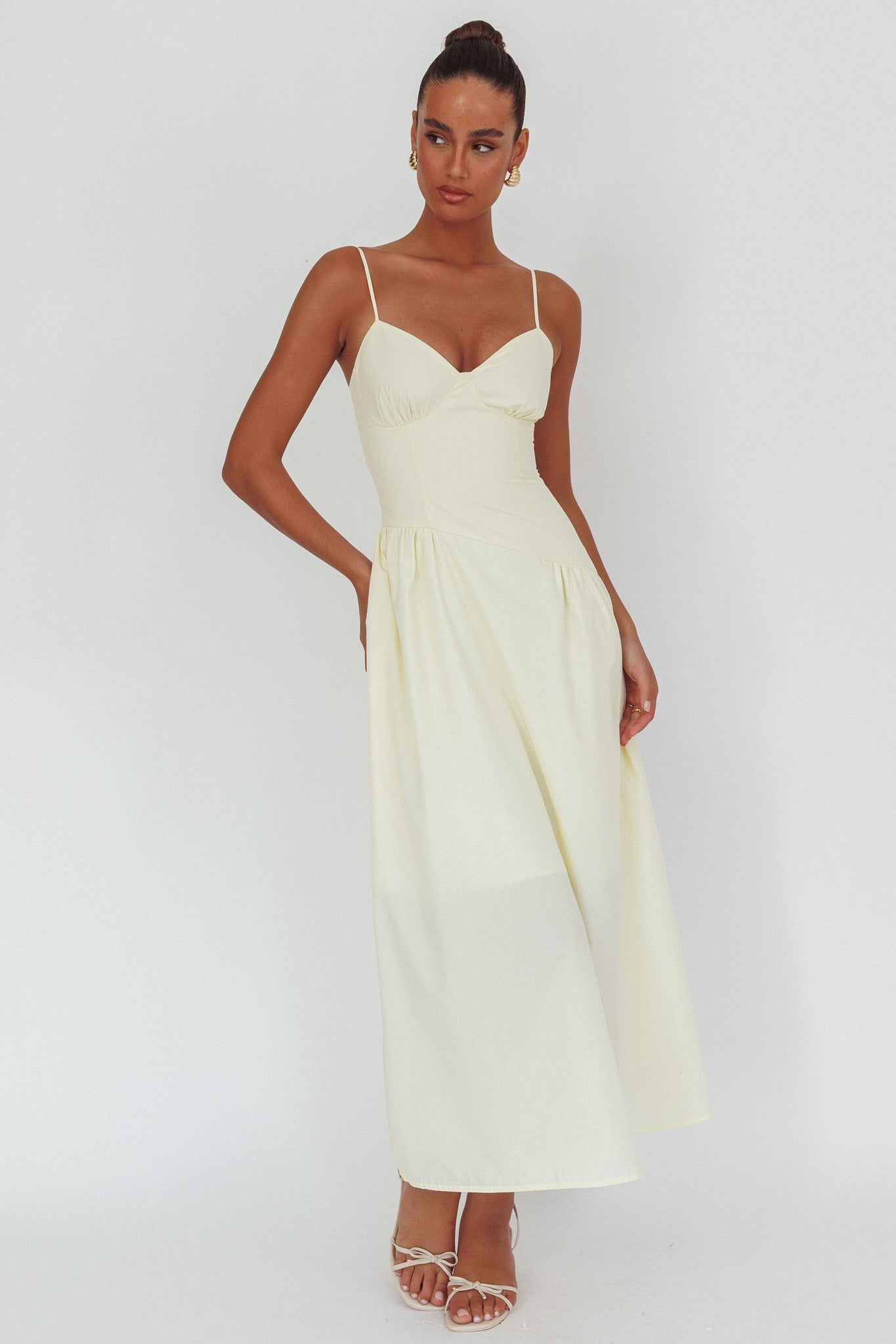 Honey Baby - Abito lungo con vita diagonale color burro
