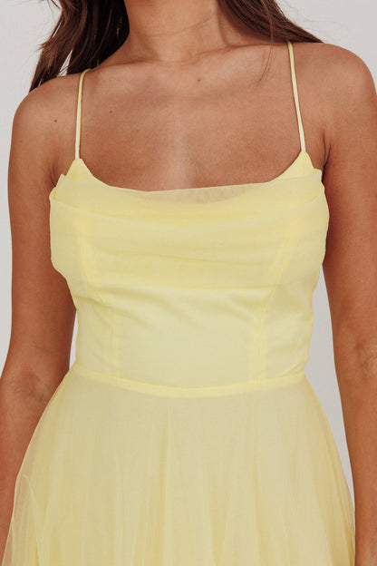 Abito midi in rete con scollo a pieghe Floating By giallo