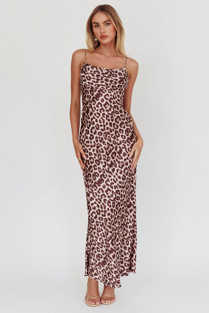 Abito lungo leopardato con busto plissettato Well Versed