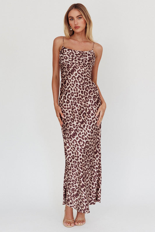 Abito lungo leopardato con busto plissettato Well Versed
