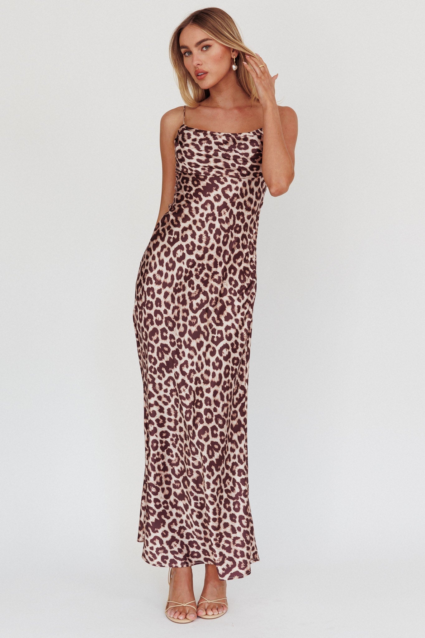 Abito lungo leopardato con busto plissettato Well Versed
