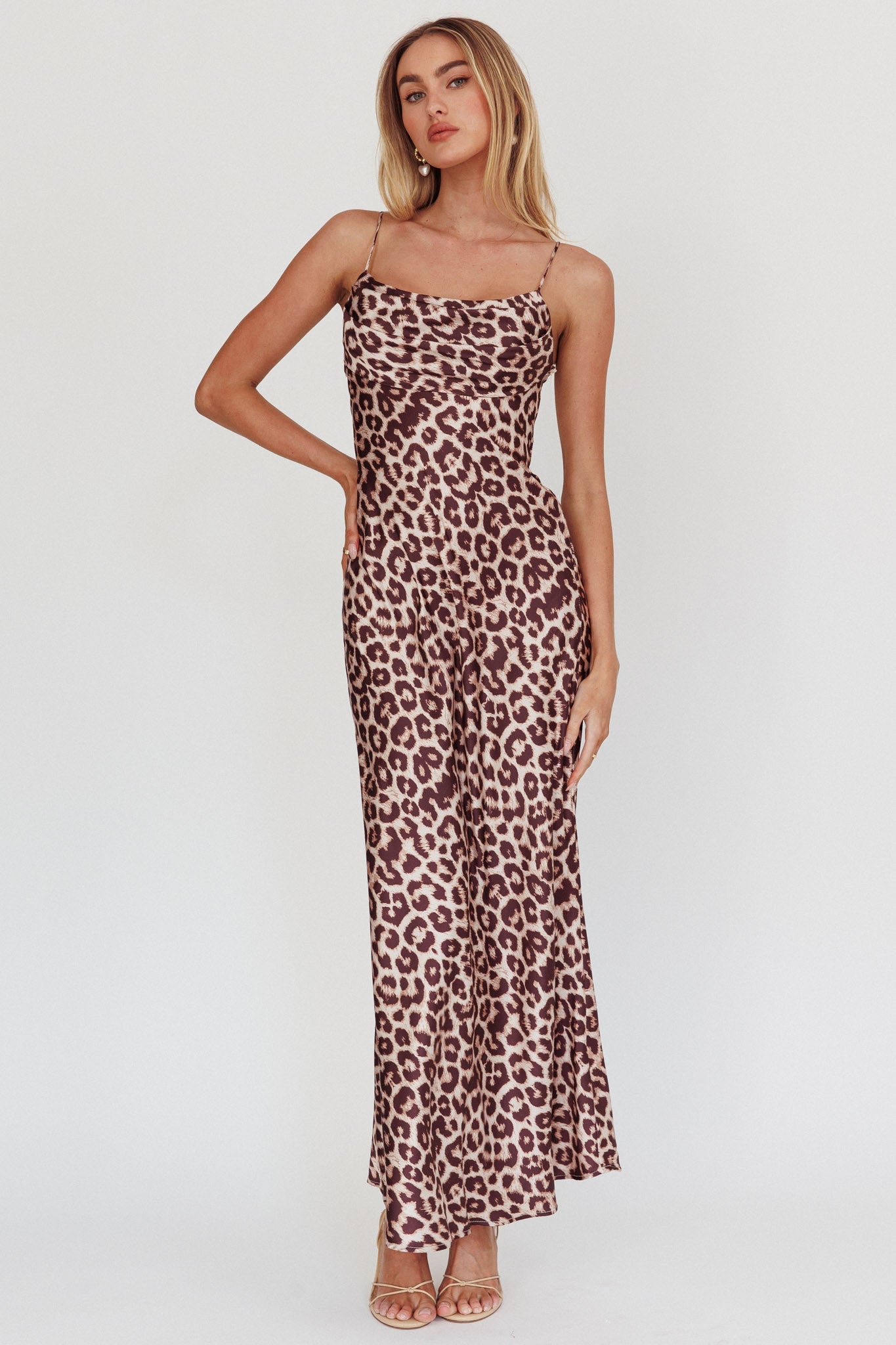 Abito lungo leopardato con busto plissettato Well Versed