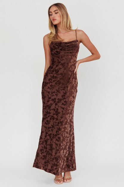 Abito lungo in velluto burnout Well Versed Chocolate