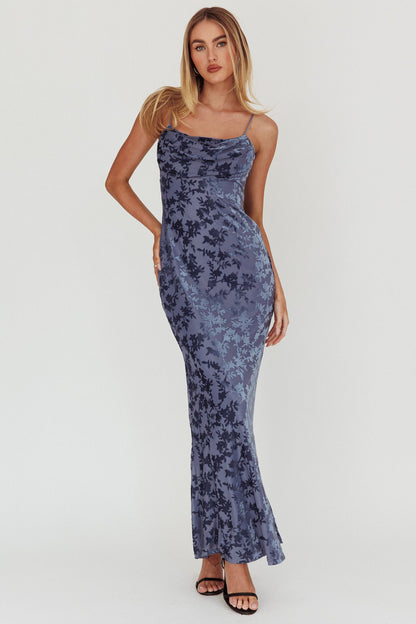 Abito lungo in velluto burnout Well Versed blu ardesia