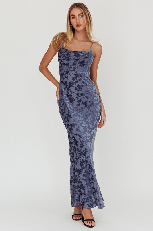 Abito lungo in velluto burnout Well Versed blu ardesia