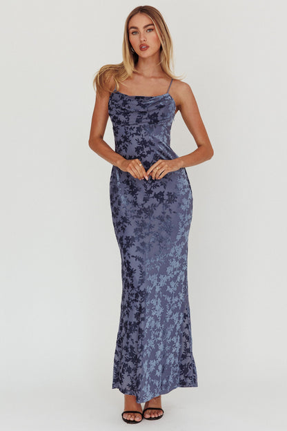 Abito lungo in velluto burnout Well Versed blu ardesia