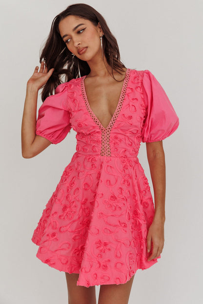 Mini abito con maniche a sbuffo Samsara rosa shocking
