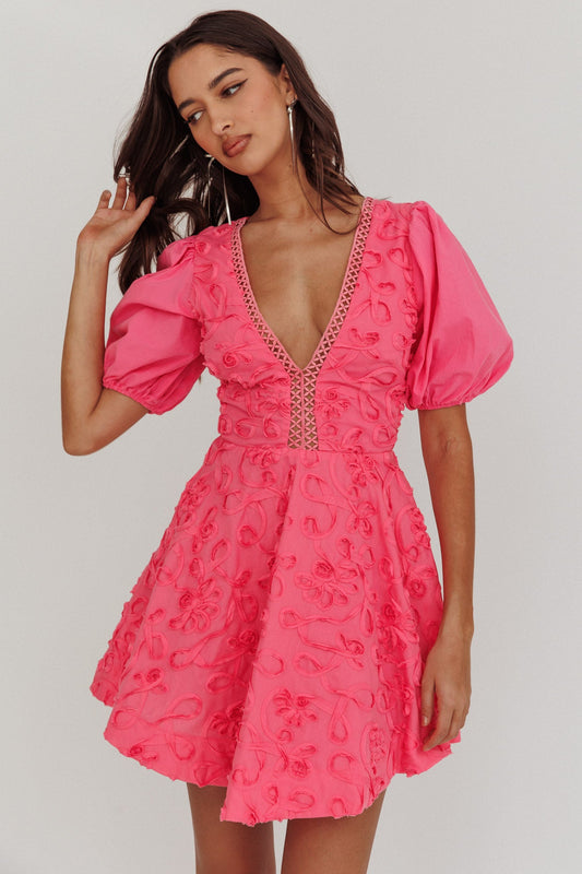 Mini abito con maniche a sbuffo Samsara rosa shocking