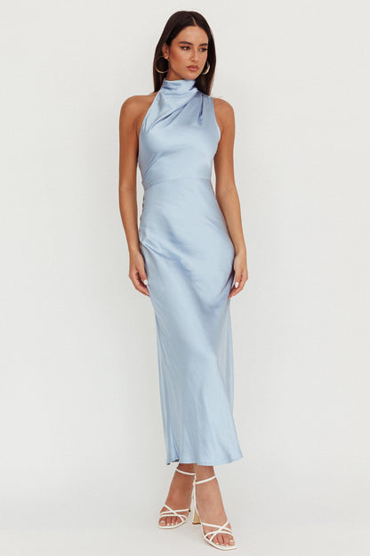 Abito lungo con scollo all'americana Shana blu