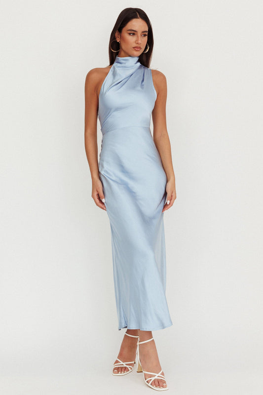 Abito lungo con scollo all'americana Shana blu