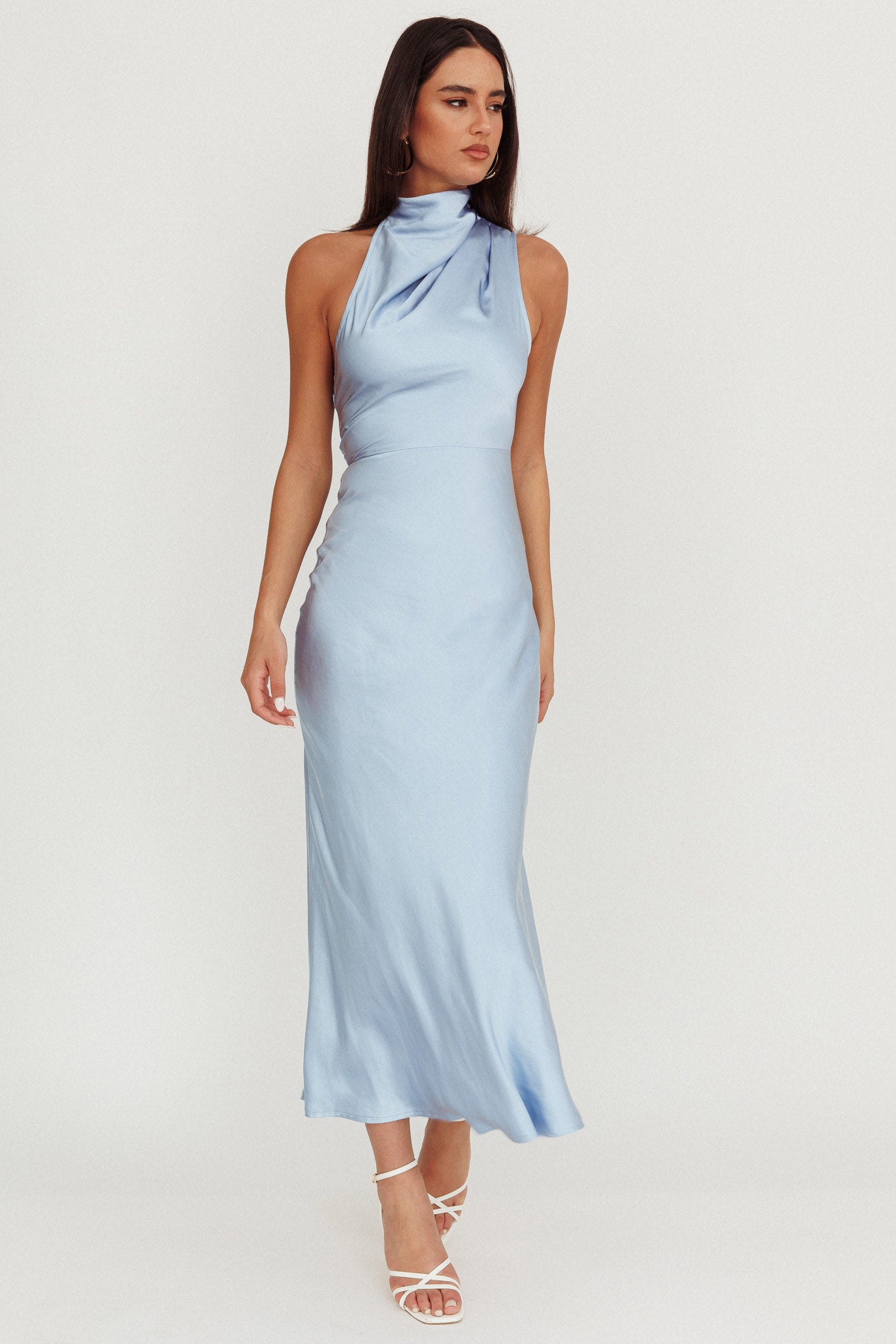 Abito lungo con scollo all'americana Shana blu