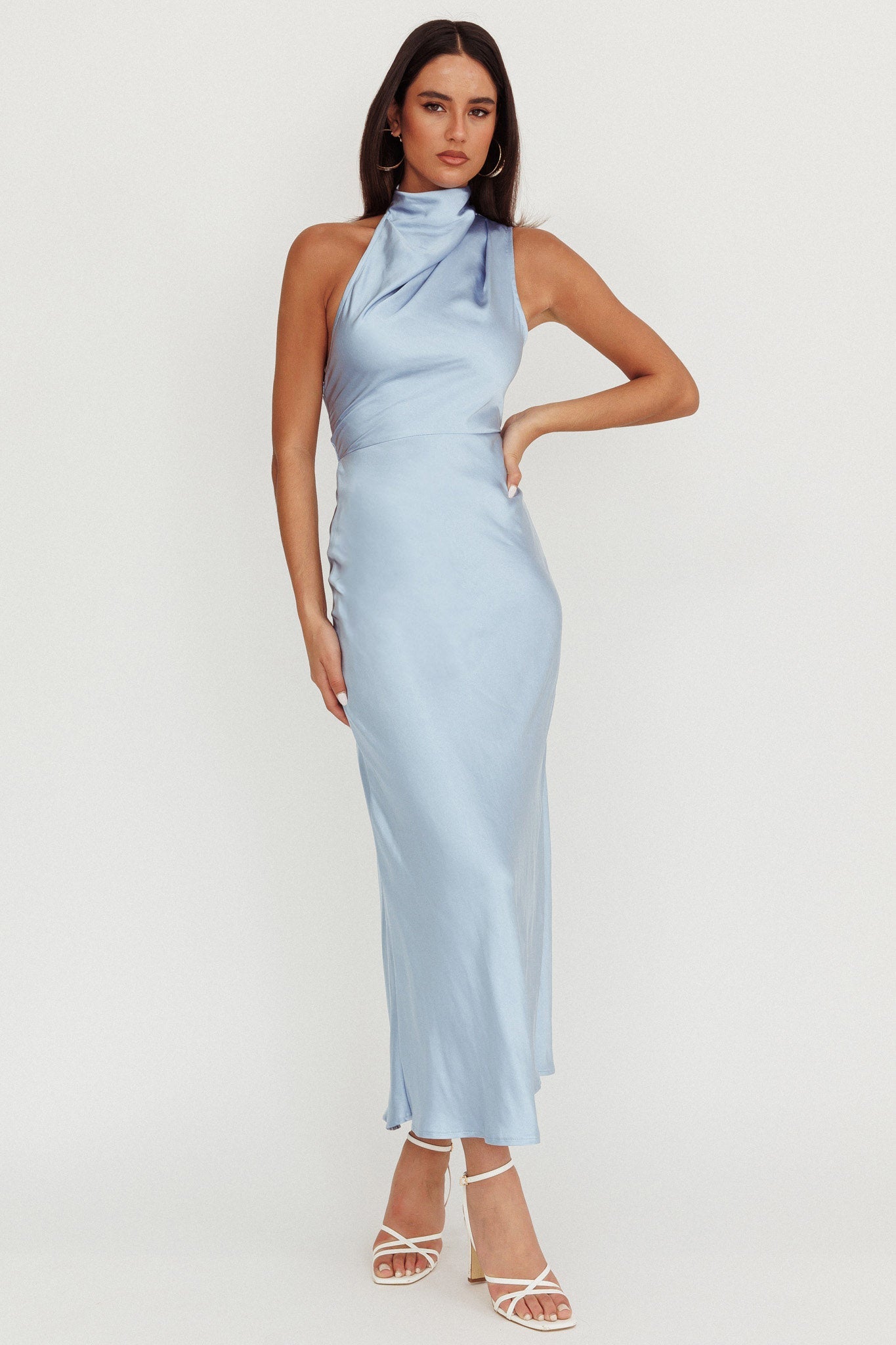 Abito lungo con scollo all'americana Shana blu