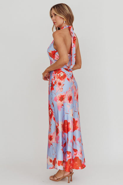 Abito lungo Shana con scollo all'americana Roses Blue