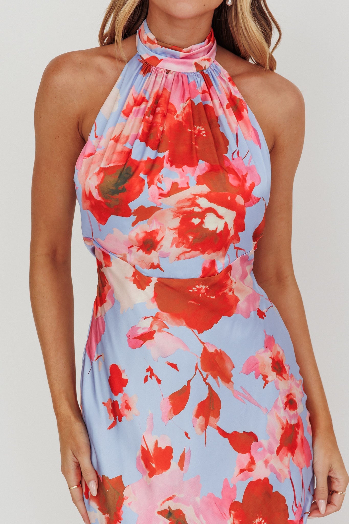 Abito lungo Shana con scollo all'americana Roses Blue